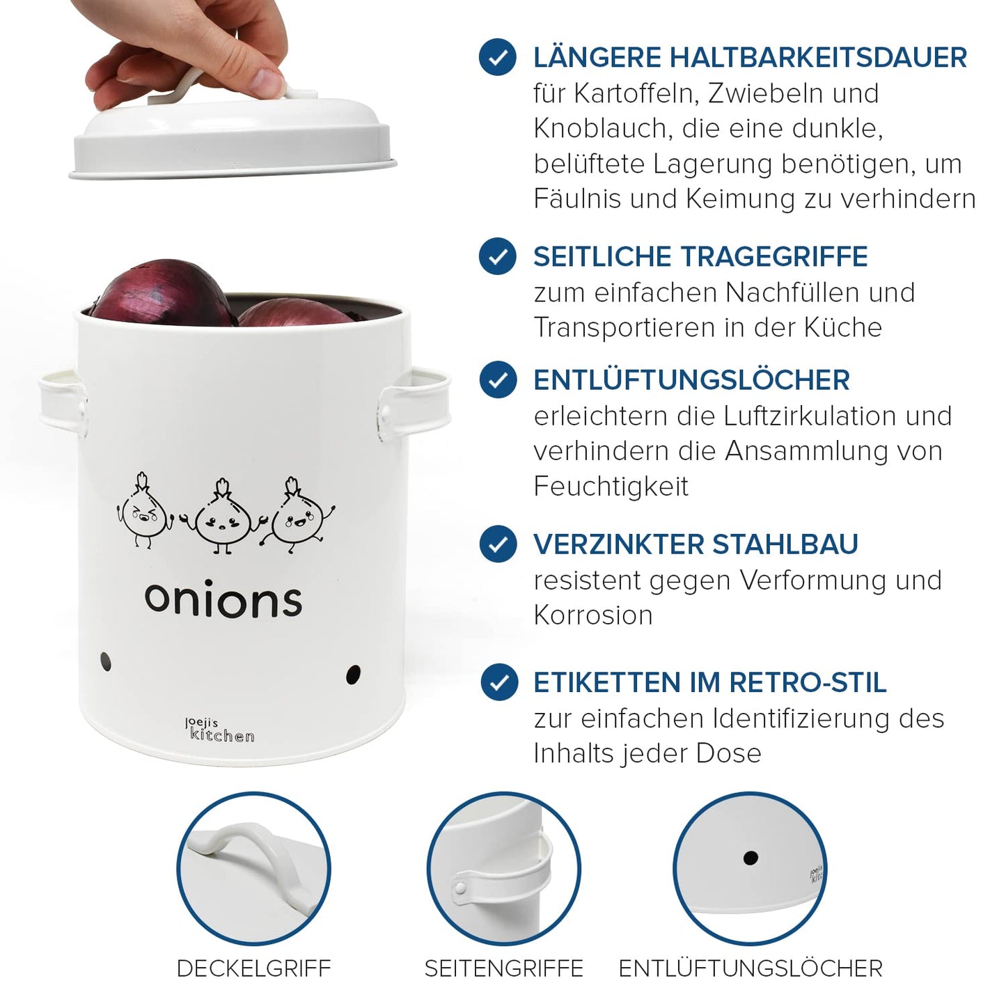 Joeji's Kitchen potato storage box set of 3 metal potato onion garlic storage with lid featuring 360° air circulation to keep vegetables fresh longer Vegetable storage - Cream