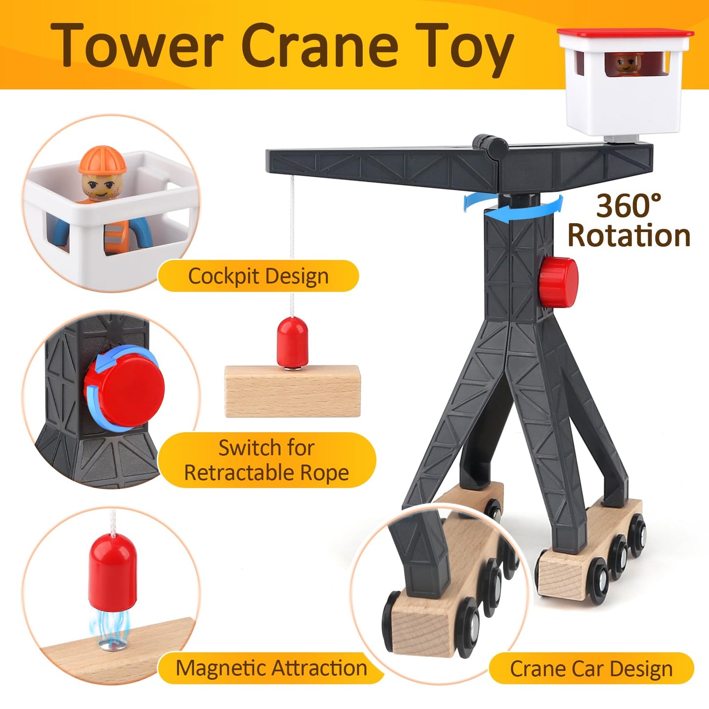 Vanplay construction vehicles kids crane toy wooden construction site toy for 3 years old boy with tower crane excavator crane truck dump truck road roller gift 3 4 5 years old boy