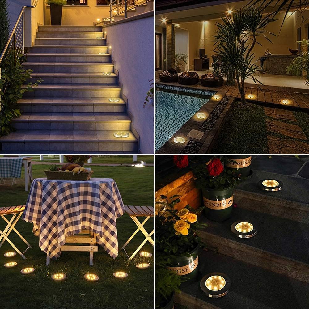 Joomer 12 Pack Solar Ground Lights Outdoor, Solar Lights for Garden Outdoor with 8 LEDs, 3000K Warm White Waterproof Led Solar Garden Lights, Solar Lights for Outdoor Lawn Driveway Pathway Patio