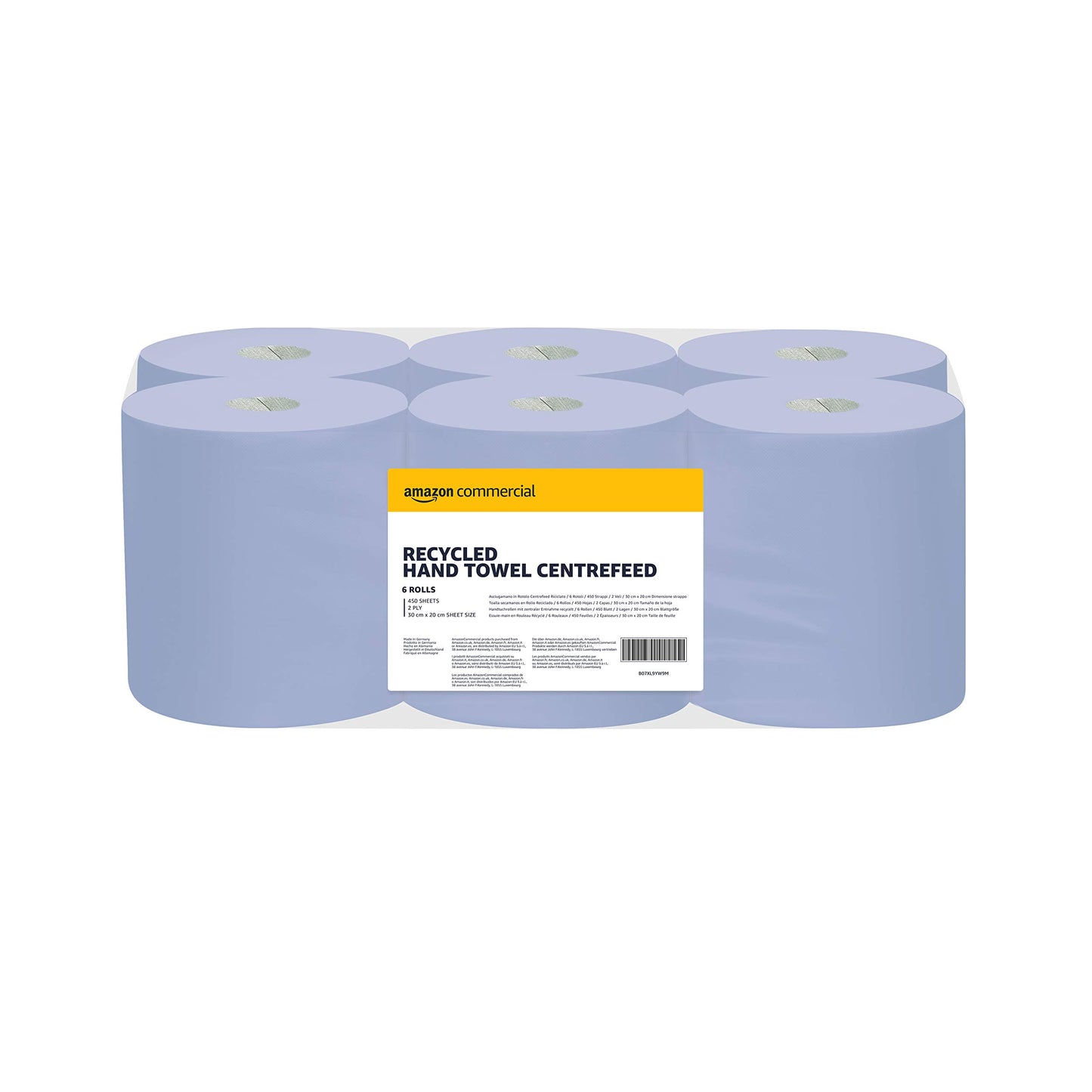AmazonCommercial 2-Ply Paper Towels, Centrefeed Roll Recycled, 6 Rolls (1 pack), 450 sheets per roll, Sheet size: 30 x 20 cm