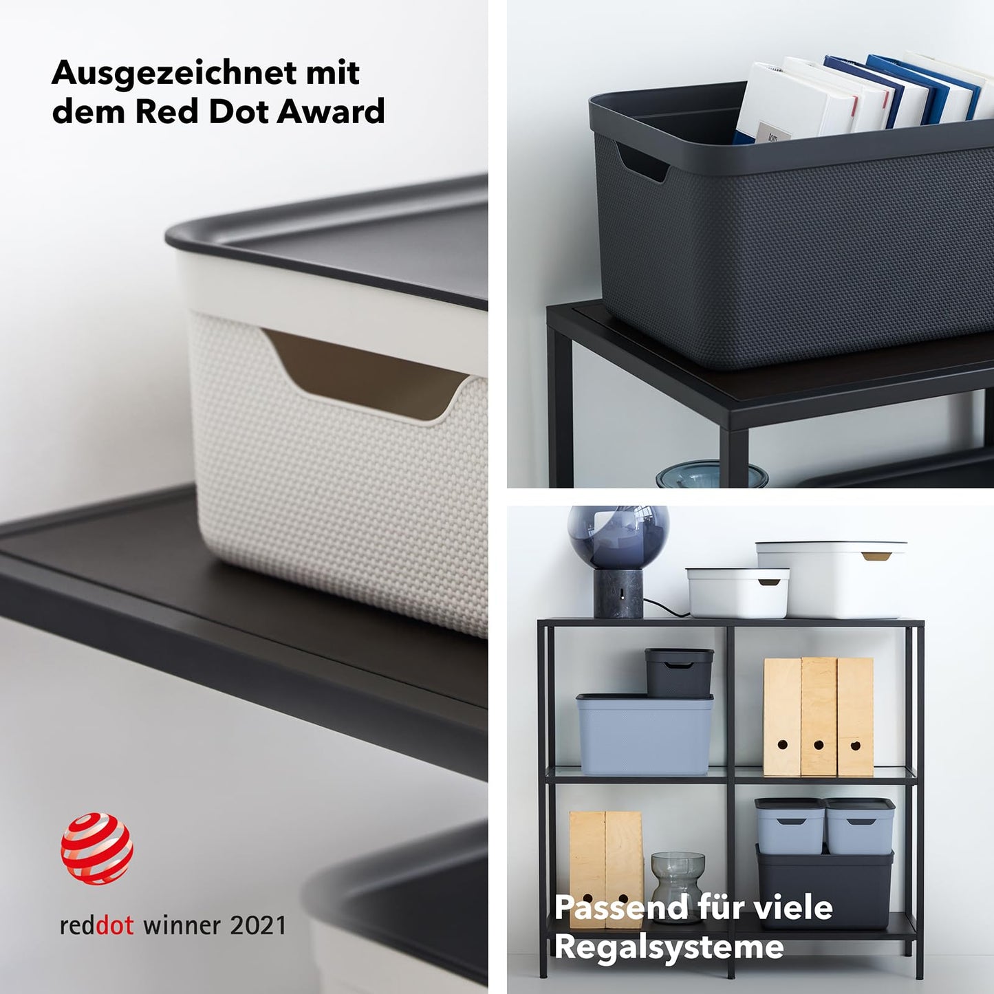 Jive storage box 3-piece set 16L with lid, made of recycled plastic (PP), turquoise/anthracite, 3x16L (37.5 x 27.8 x 29.8 cm)