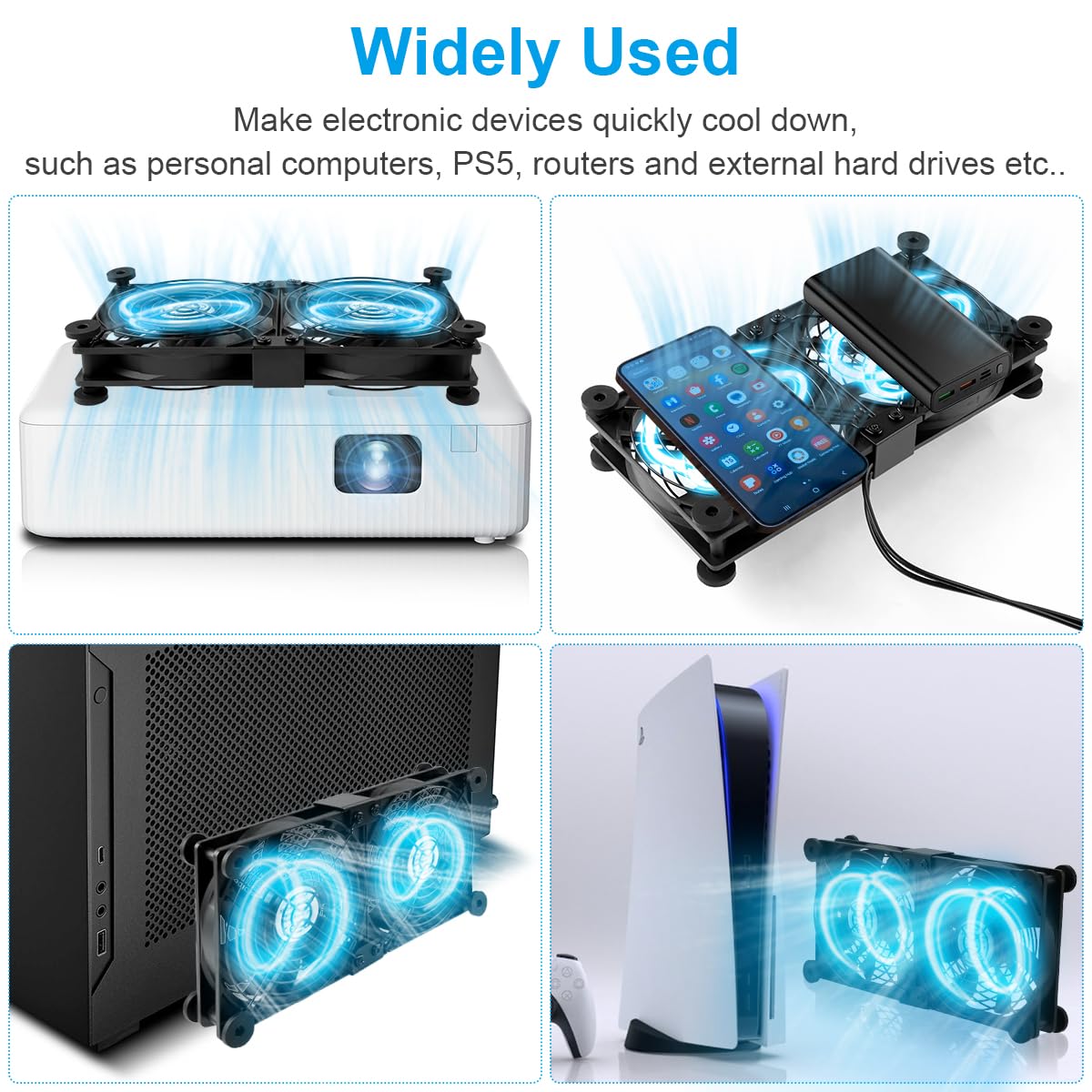 ELZO 2 in 1 Dual USB Fan 120mm 5V, Double USB Fan 120mm PC Computer Fan with 3 Adjustable Speeds 12cm with 8 Shock-Absorbing Feet for PS5 PS4/Laptop/TV Box/Router