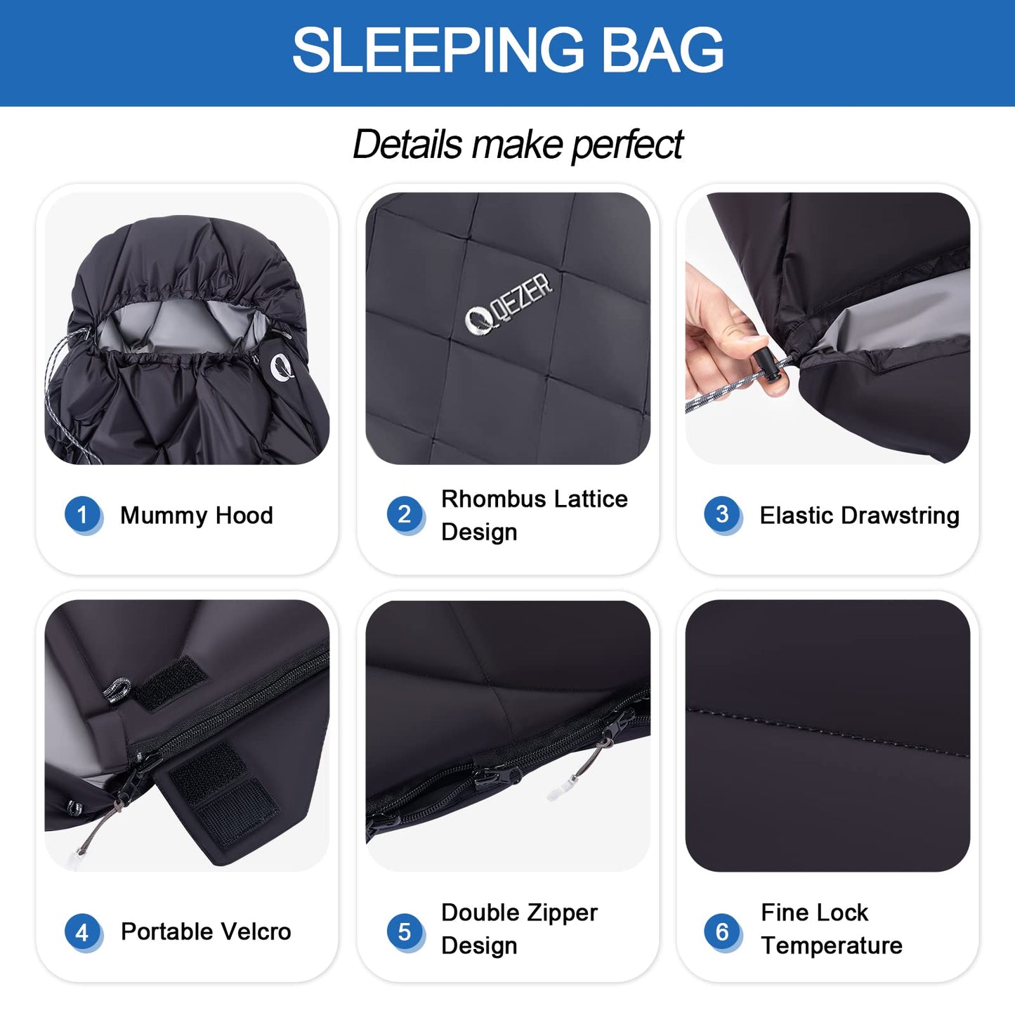 QEZER Summer Sleeping Bag, Ultralight Sleeping Bag with Small Pack Size filled with 600FP Down for Adults and Children Camping, Trekking, and Hiking Outdoors (Black)
