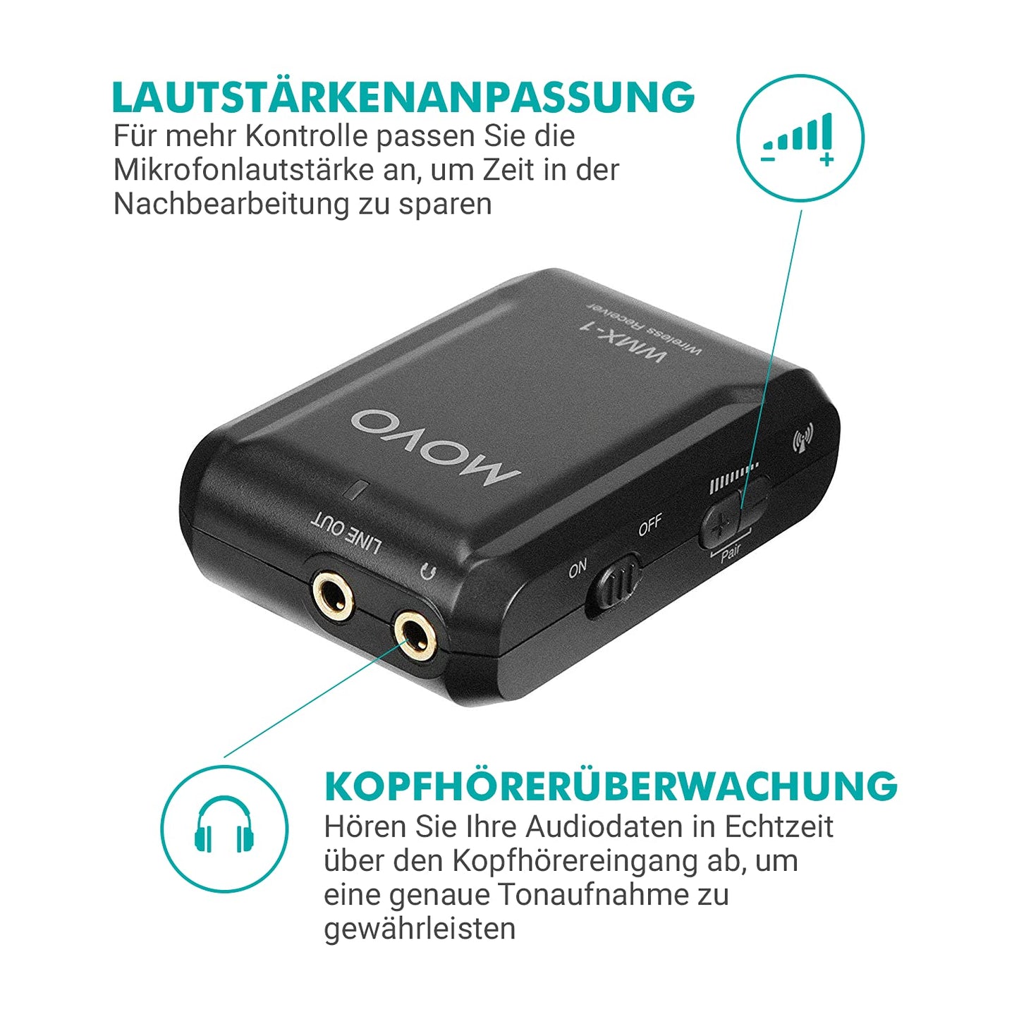Movo WMX-1-DUO 2.4GHz Wireless Lavalier Microphone System, compatible with DSLR cameras, camcorders, iPhone, Android smartphones, and tablets (60m audio range)