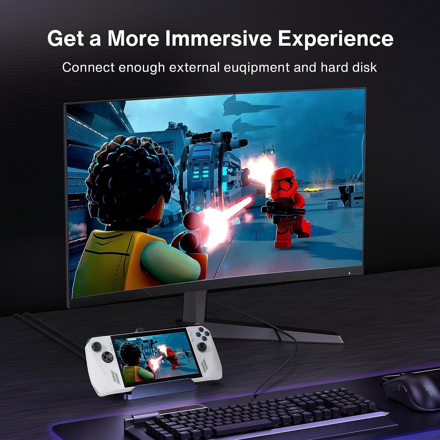 iVANKY 8-in-1 ROG Ally X Dock with HDMI 2.1 4K@144Hz, 1Gbps Ethernet, 3*USB-A 3.0, 100W USB-C charging, Docking Station compatible with ASUS ROG Alloy X/Lenovo Legion go/Valve Steam Deck OLED/MSI Claw