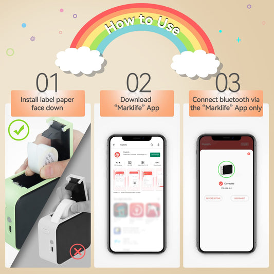 Pristar P15 Bluetooth label printer, self-adhesive, rechargeable. Suitable for iOS & Android, ideal for home, school, office. Green color.