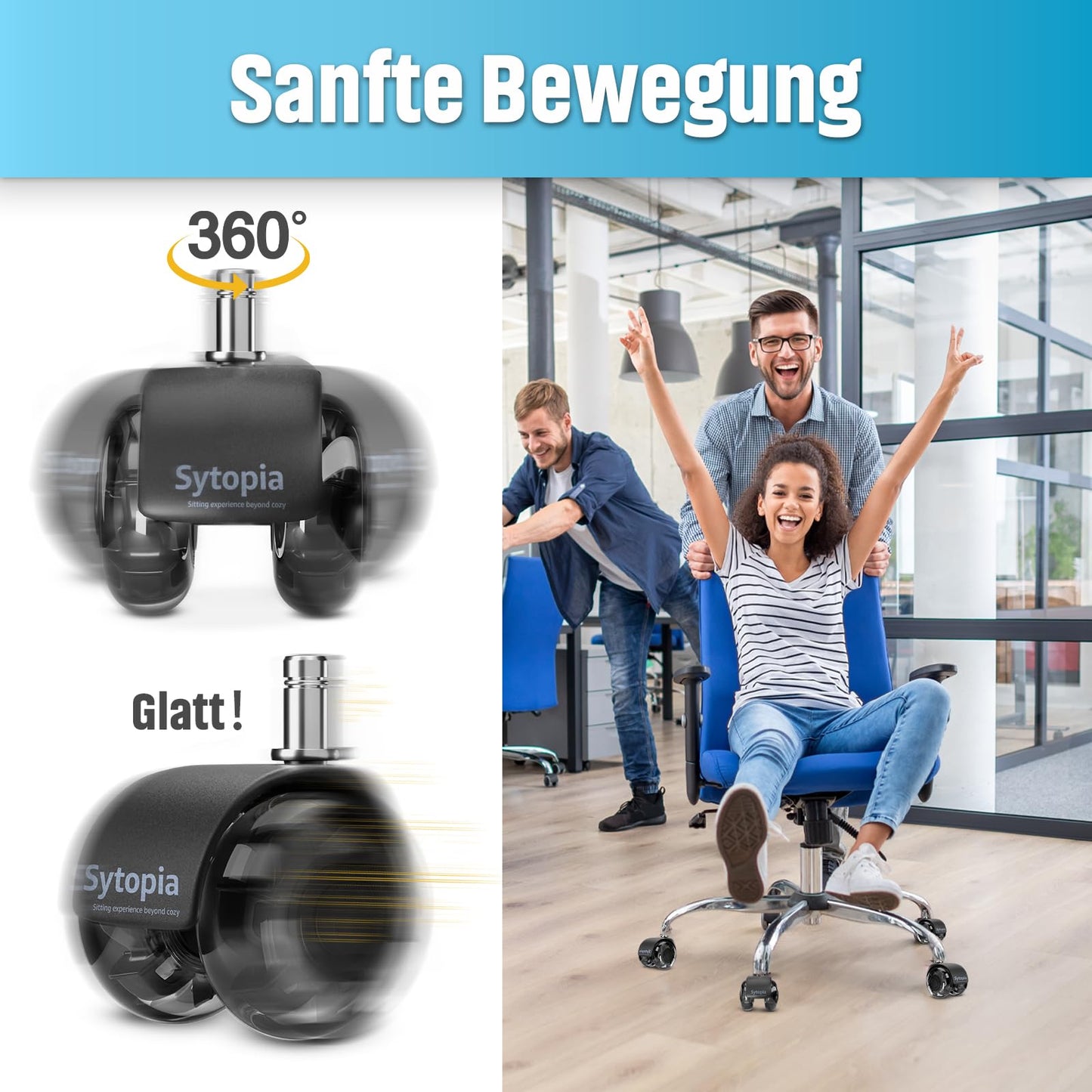 Sytopia office chair casters, 5-pack casters for office chairs, 11x22mm hard floor casters for office chair chair casters replace floor protection mat, quiet and soft rubber casters (not for 1KEA 10mm), black