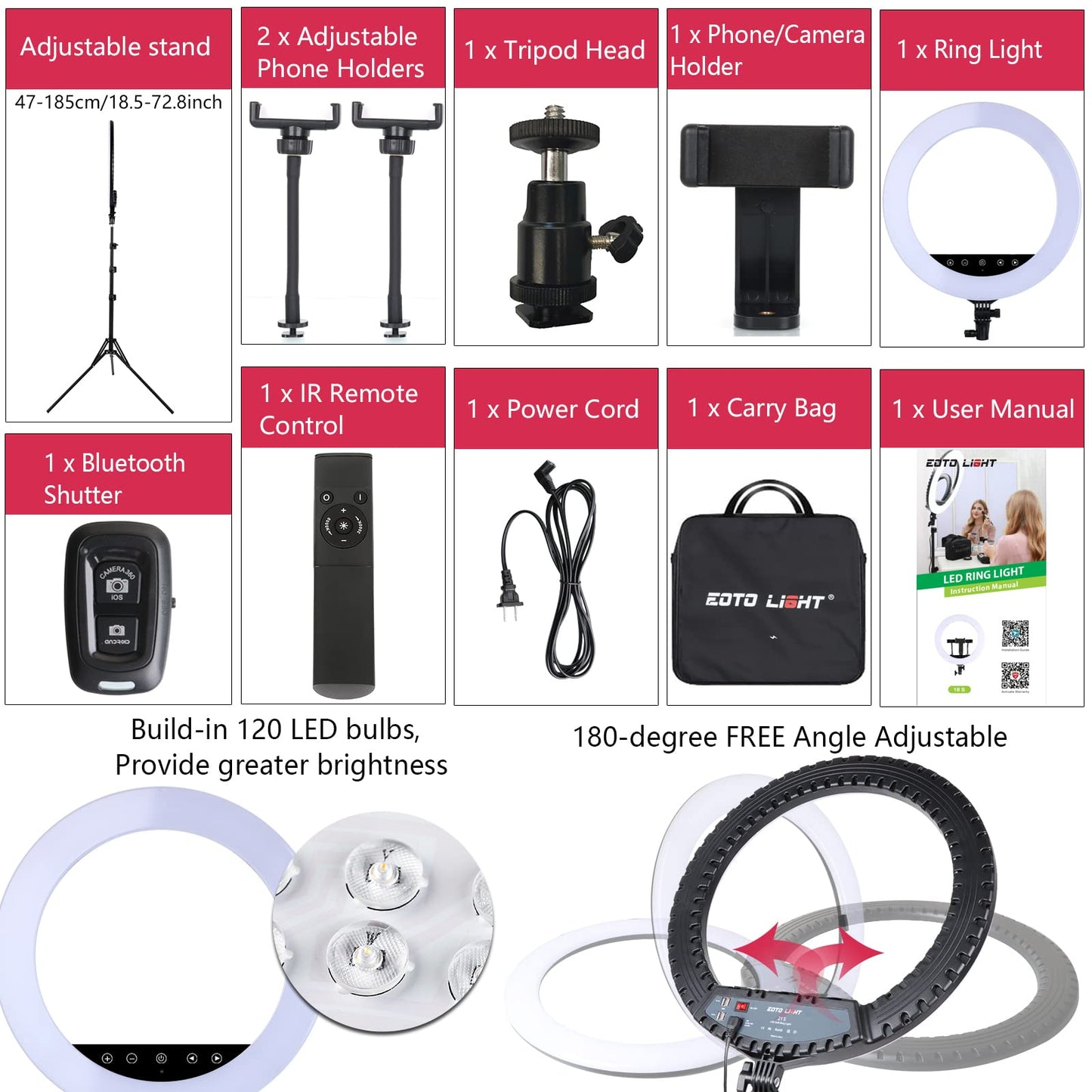 21-inch LED ring light with tripod stand, large ring light with touch panel for YouTube vlog video recordings, makeup studio portraits with remote control, CRI>97.