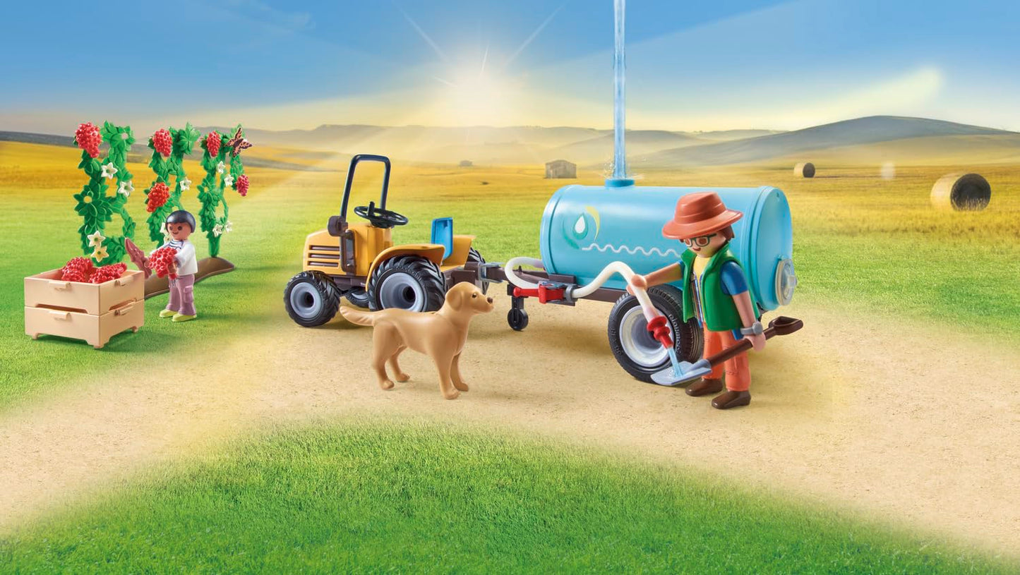 PLAYMOBIL Country 71442 Tractor with Trailer and Water Tank, fresh harvest on the farm, playful learning about the environment, sustainable toy for children ages 4 and up.