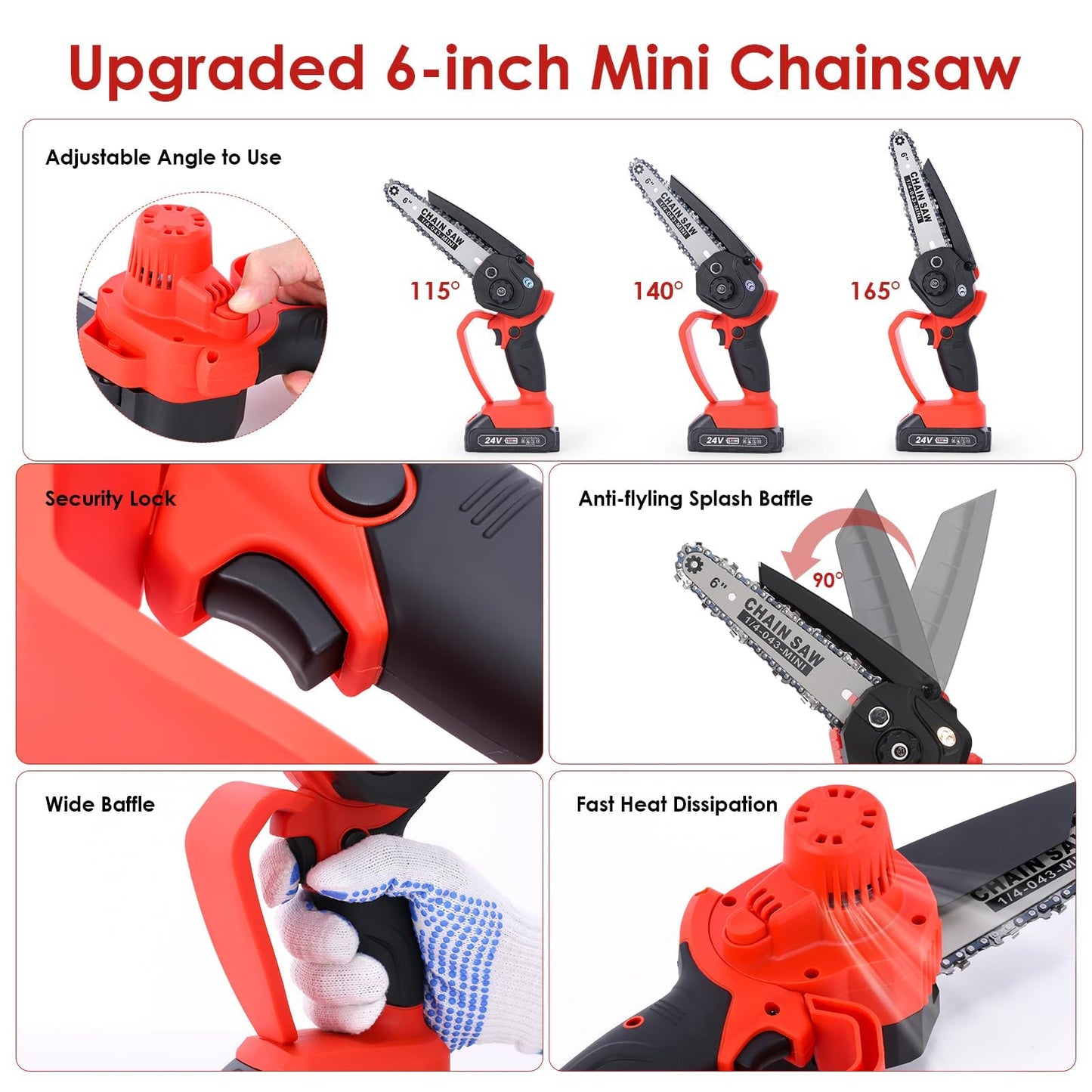 6 inch Mini Chainsaw with Battery, Aoresac Battery chainsaw with 2 Batteries and Chains, 800W Safety Button One-Hand Chainsaw for Hand Chainsaw for Cutting Branches and Garden