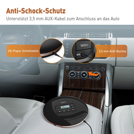 CD611 Portable CD Player with LCD Display Stereo Headphones, Anti-Skip/Anti Shock Protection, Discman CD Player, Portable CD Player with Headphone Audio/USB Cable for Car Home Travel (Black)