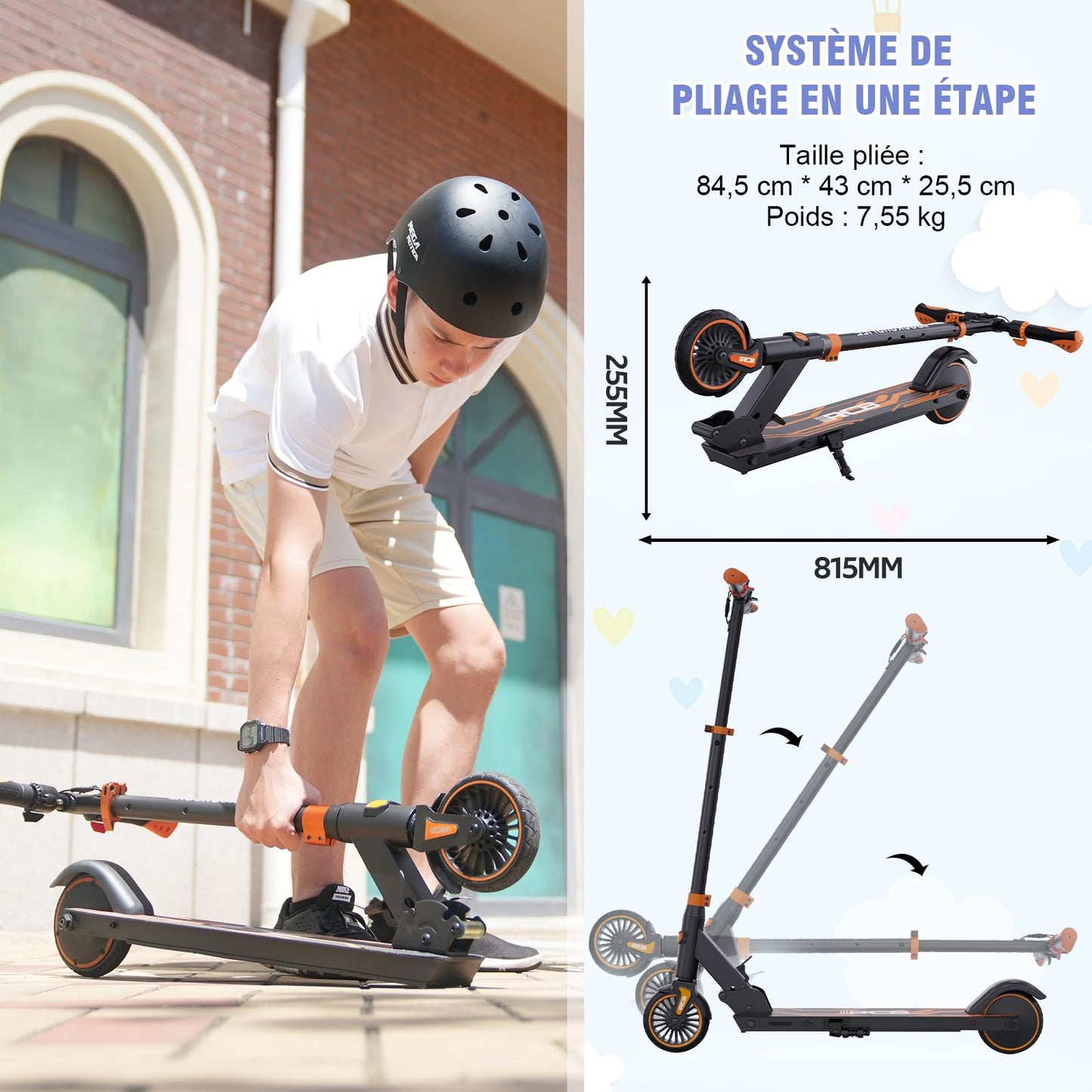 RCB R15 E-Scooter Children (8-12-16 years) - up to 20 km/h, Max. Range 16 km, Electric scooter foldable for children, Gift for children and teenagers.