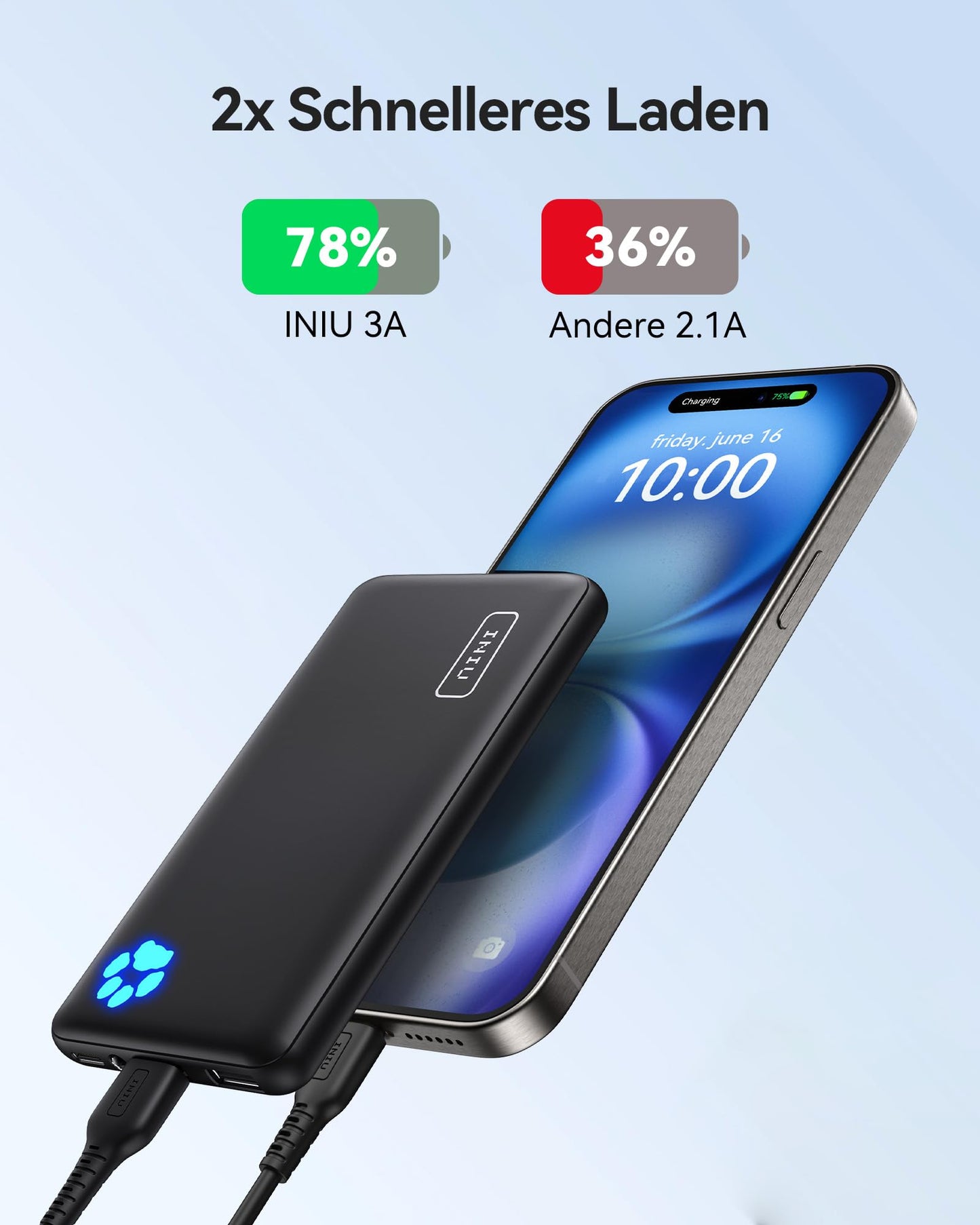 INIU Power Bank, Ultra Slim 10000mAh Portable Charger Small But Powerful, USB C Input & Output, External Battery Packs Triple 3A with Flashlight, Compatible with iPhone 17 16 15 14 13 12 Pro Max Samsung Huawei