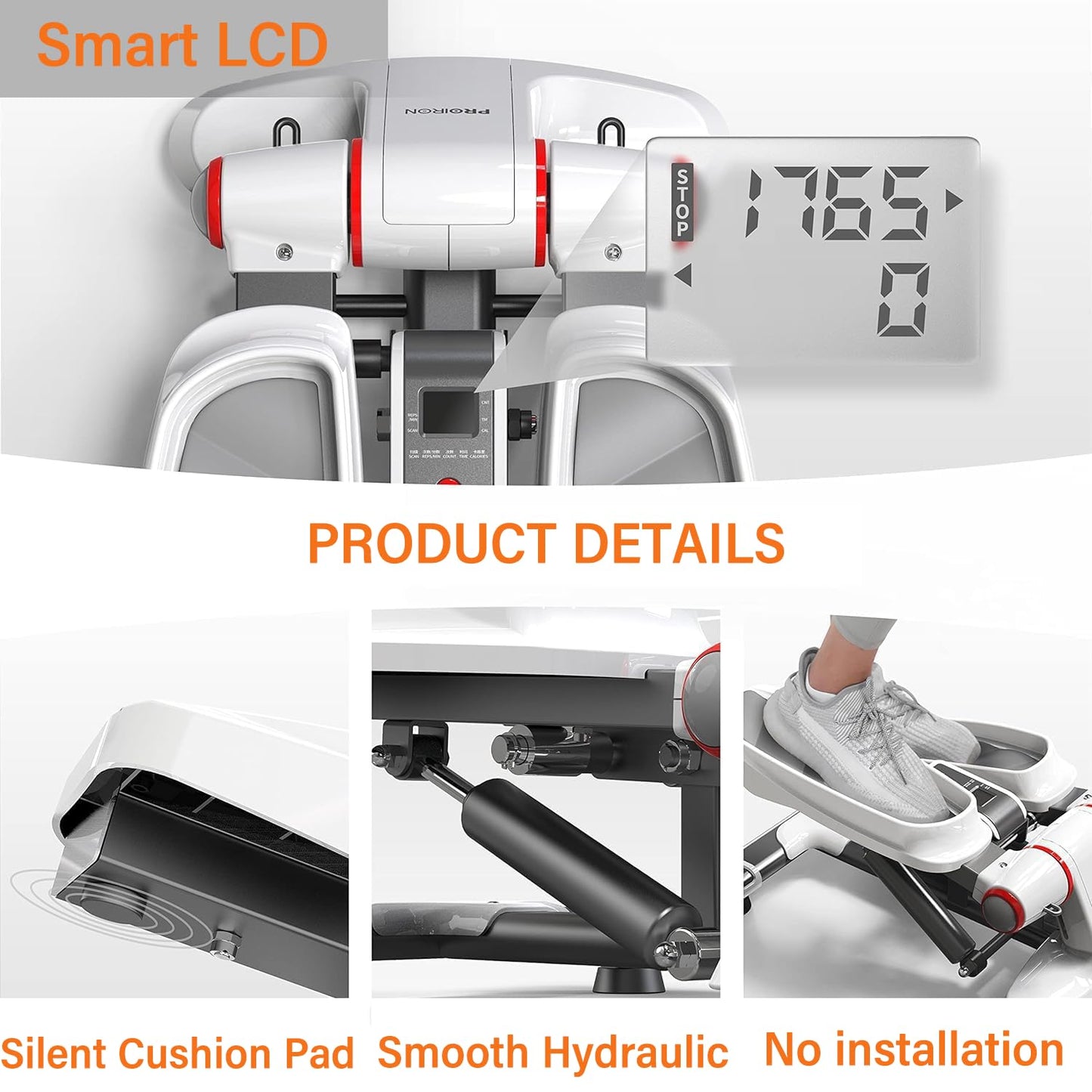 PROIRON Stepper for Home, Swing Stepper 120kg with Display for Leg and Butt Training, Mini Stepper Sport Stepper Twister Stepper Cardio - wear-free hydraulic cylinders - noiseless
