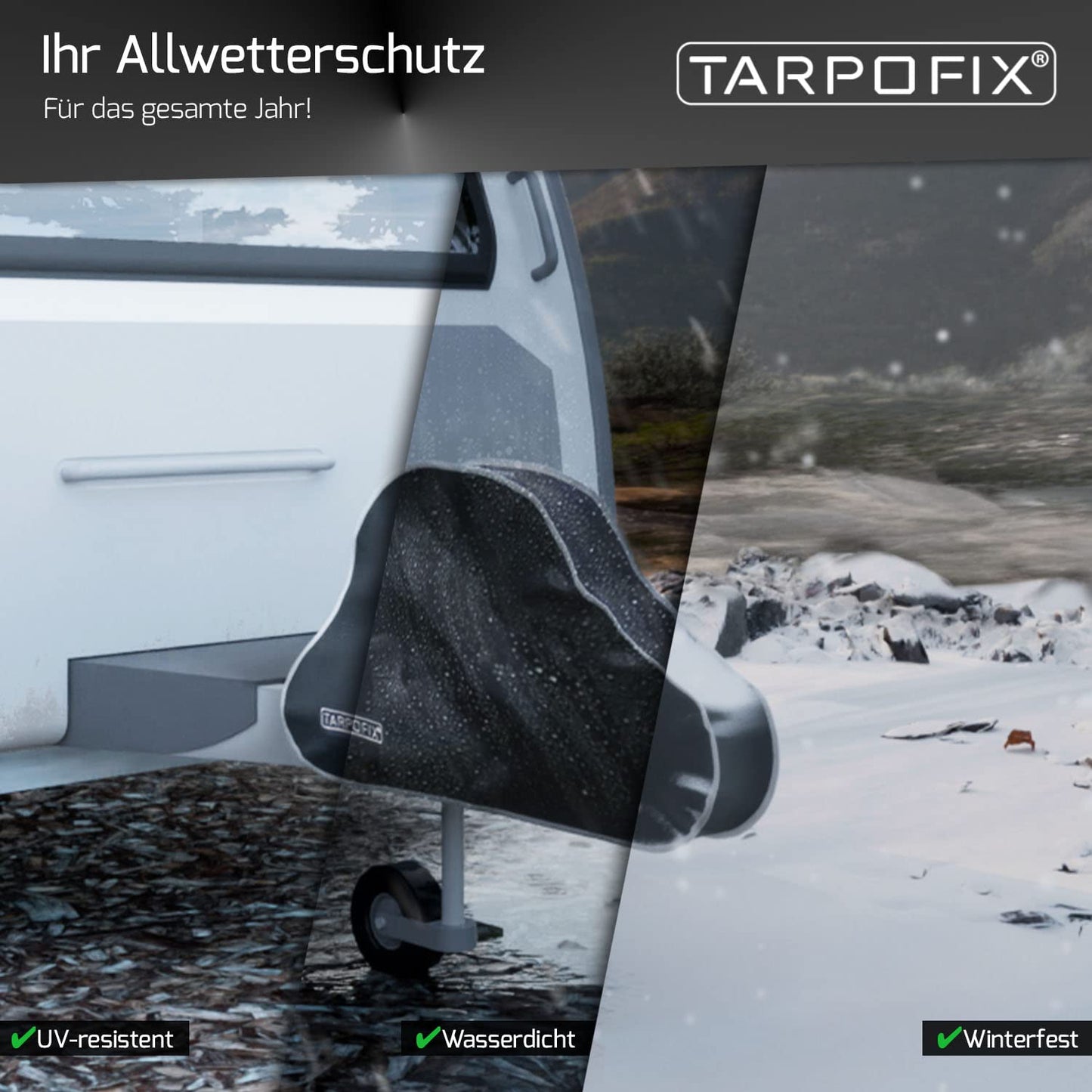 Tarpofix® hitch cover for caravans | Trailer hitch cover with double-click fastener | Trailer coupling cover waterproof | Universal cover for trailer hitch | Hitch protection cover for vehicles