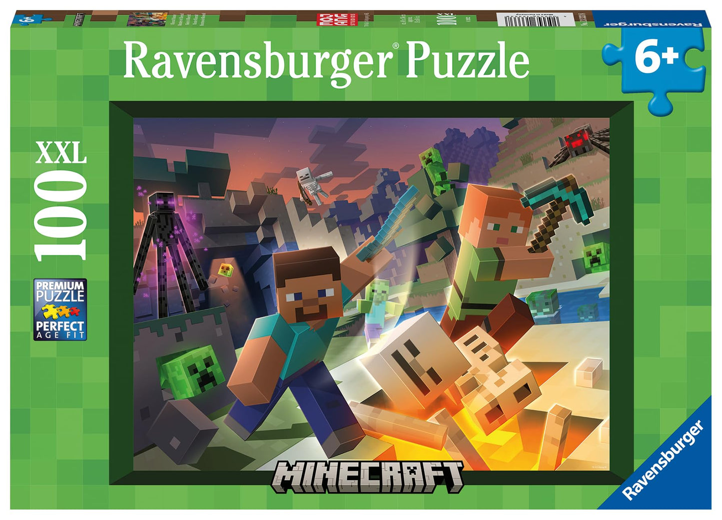 Ravensburger Kids Puzzle 13334 - Minecraft Cutaway & Kids Puzzle 13333 - Monster Minecraft - 100 Piece XXL Minecraft Puzzle for Kids 6 and Up, Minecraft Gifts.