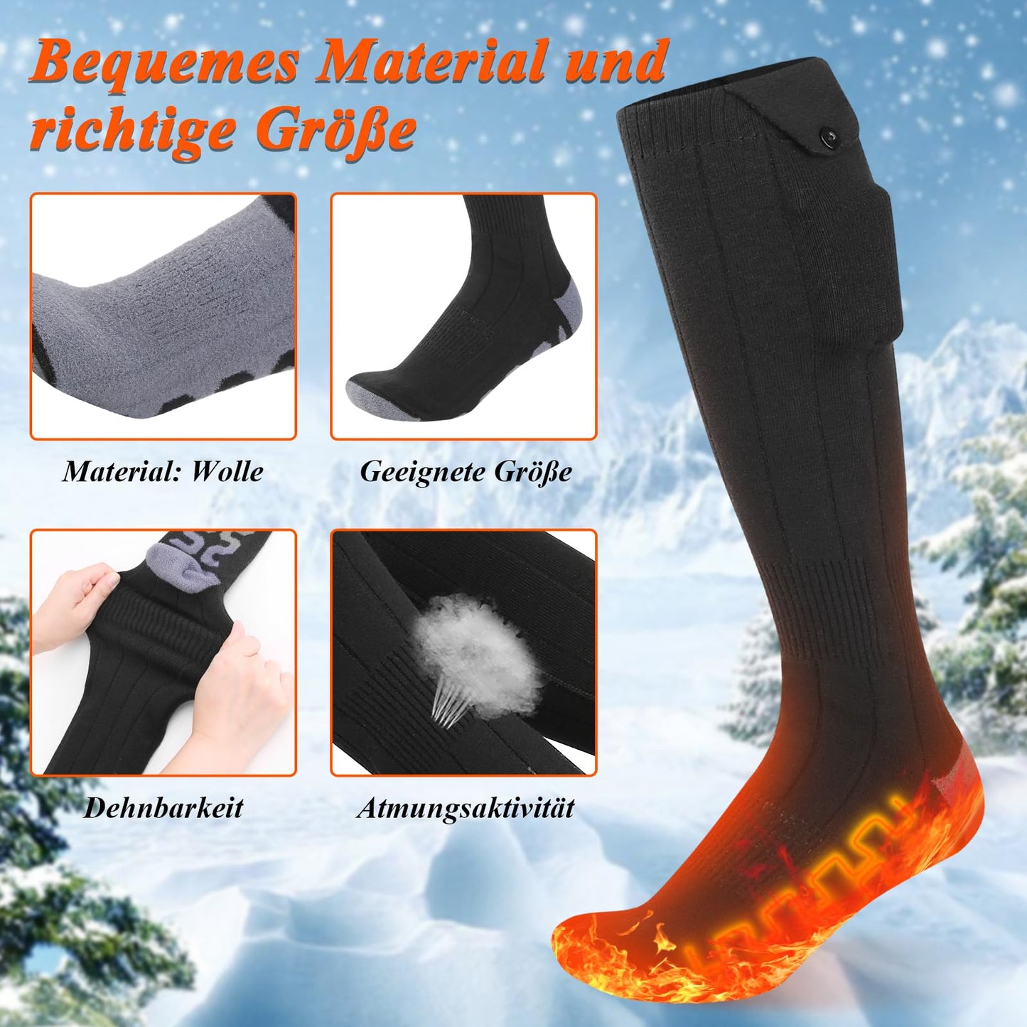 2023 Ferdiiz Heated Socks, 2 X 5000mAh/5V Battery Max. 12H Electric Rechargeable Wool Heated Socks 2 Heating Wire Heated Socks with 4 Temperature for Whole Foot Sole