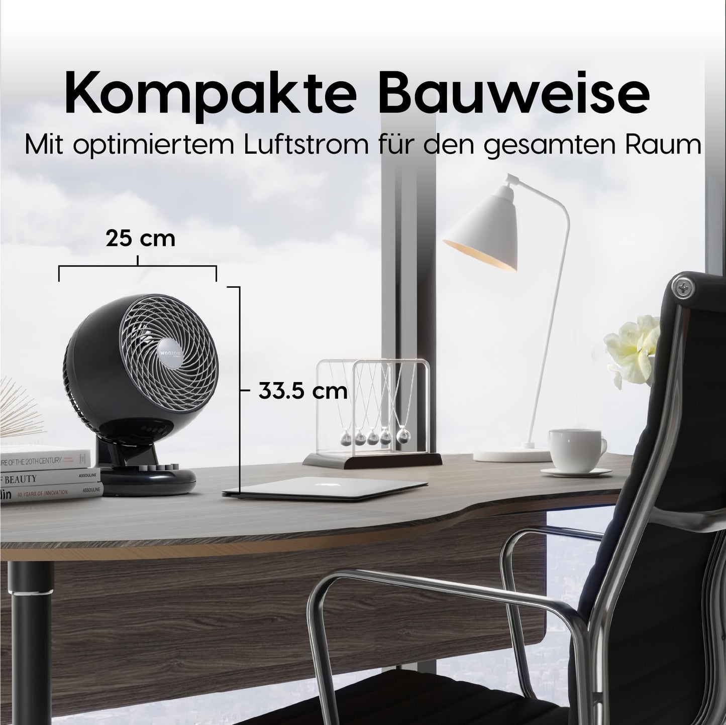 Iris Ohyama Woozoo, Quiet, powerful & portable desk fan, 248sq ft, reach 39ft, oscillation, vertical tilt, room - Woozoo PCF-M18 - Black