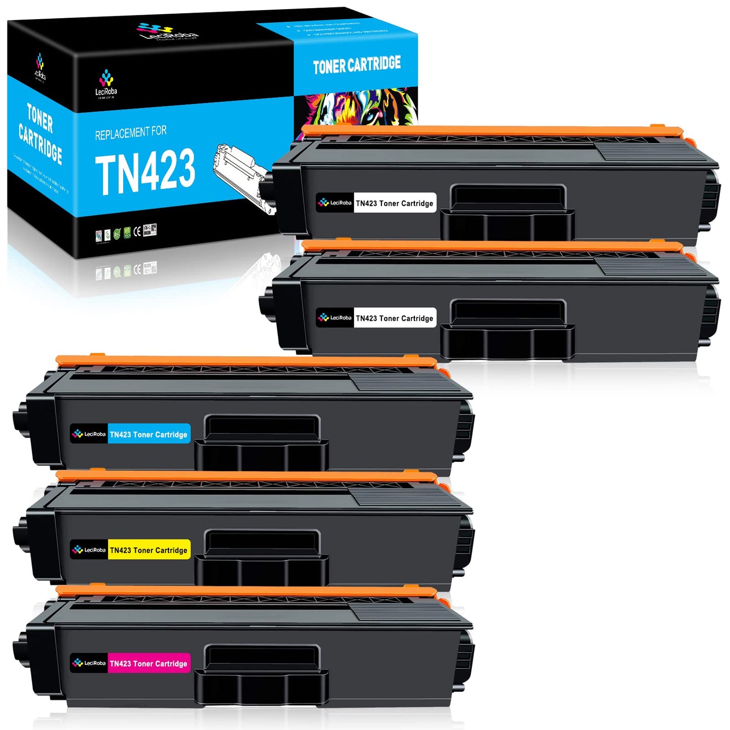 LeciRoba TN-423 for Brother TN423 TN-423BK TN-423C TN-423M TN-423Y TN-421 TN-421BK TN-421C TN-421M TN-421Y toner for Brother HL-L8260CDW L8360CDW DCP-L8410CDN L8410CDW MFC-L8690CDW L8900CDW (5 Pack)