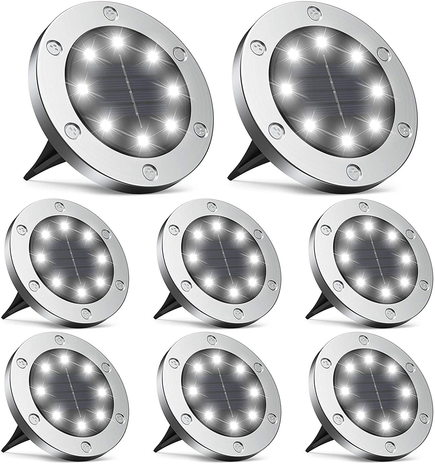 Infray solar lights for garden, solar ground lights with 8 LEDs, outdoor solar lamps IP65 waterproof, solar pathway lights cold white 8 pack.
