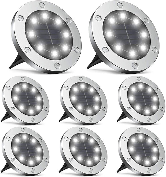 Infray solar lights for garden, solar ground lights with 8 LEDs, outdoor solar lamps IP65 waterproof, solar pathway lights cold white 8 pack.