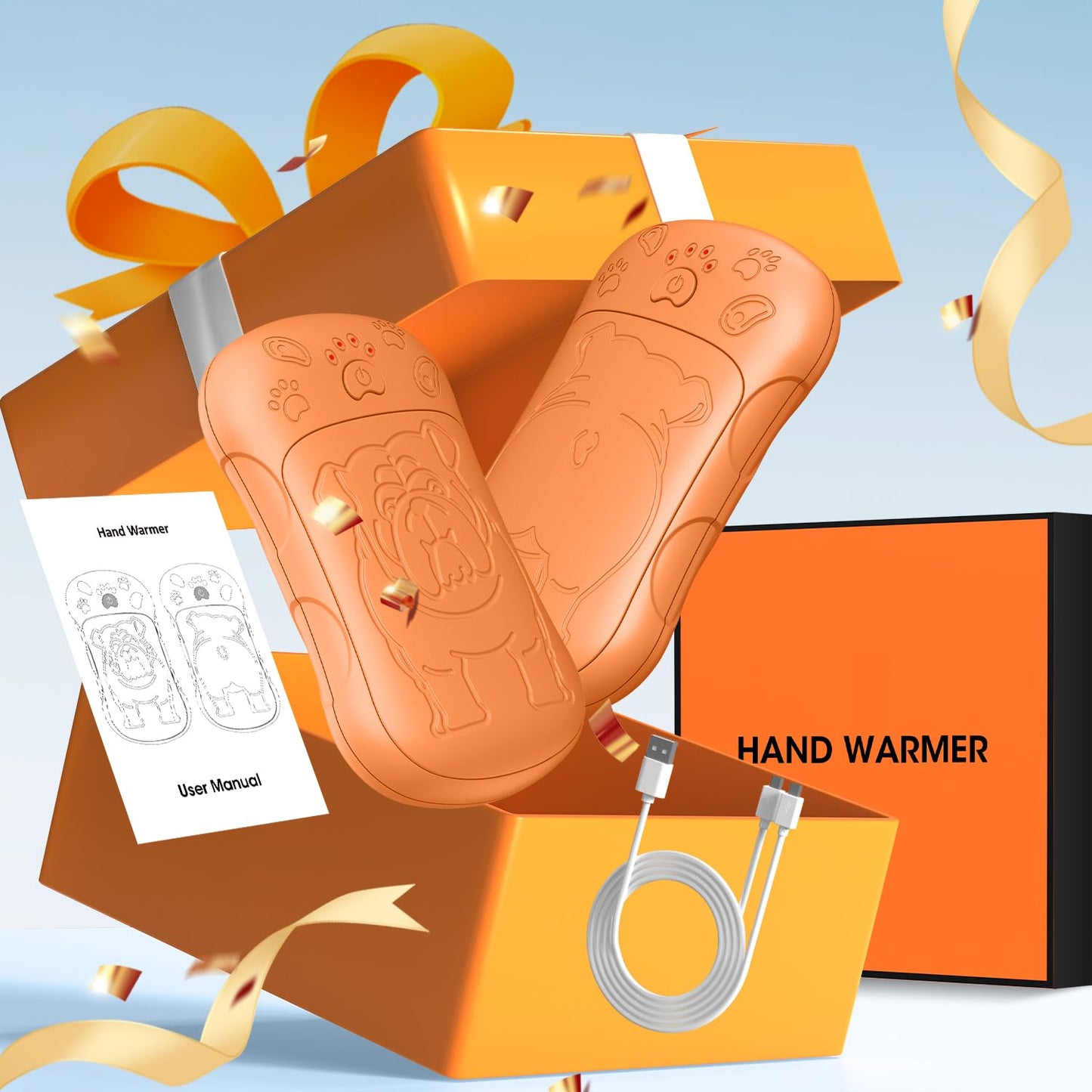Electric Hand Warmers, 2-pack with 6000mAh rechargeable battery. Ideal for outdoor sports, hunting, golf, camping. Great warm gift for women, men, and children.