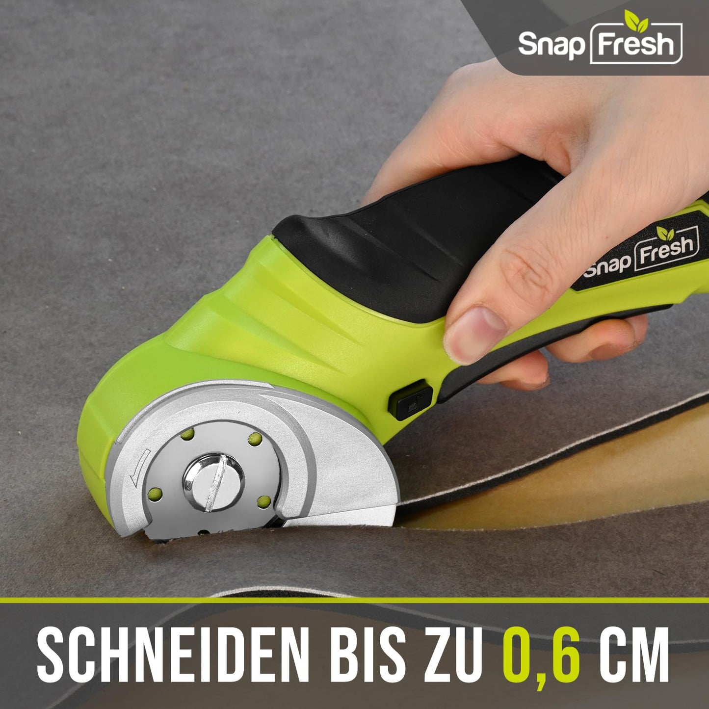 SnapFresh Cardboard Cutter Electric Scissors 4V Cordless Rotary Cutter Universal Cutter Rotation Cutter - 2 Self-sharpening Blades - for Paper, Cardboard, Carpet, Leather, Felt, Plastic