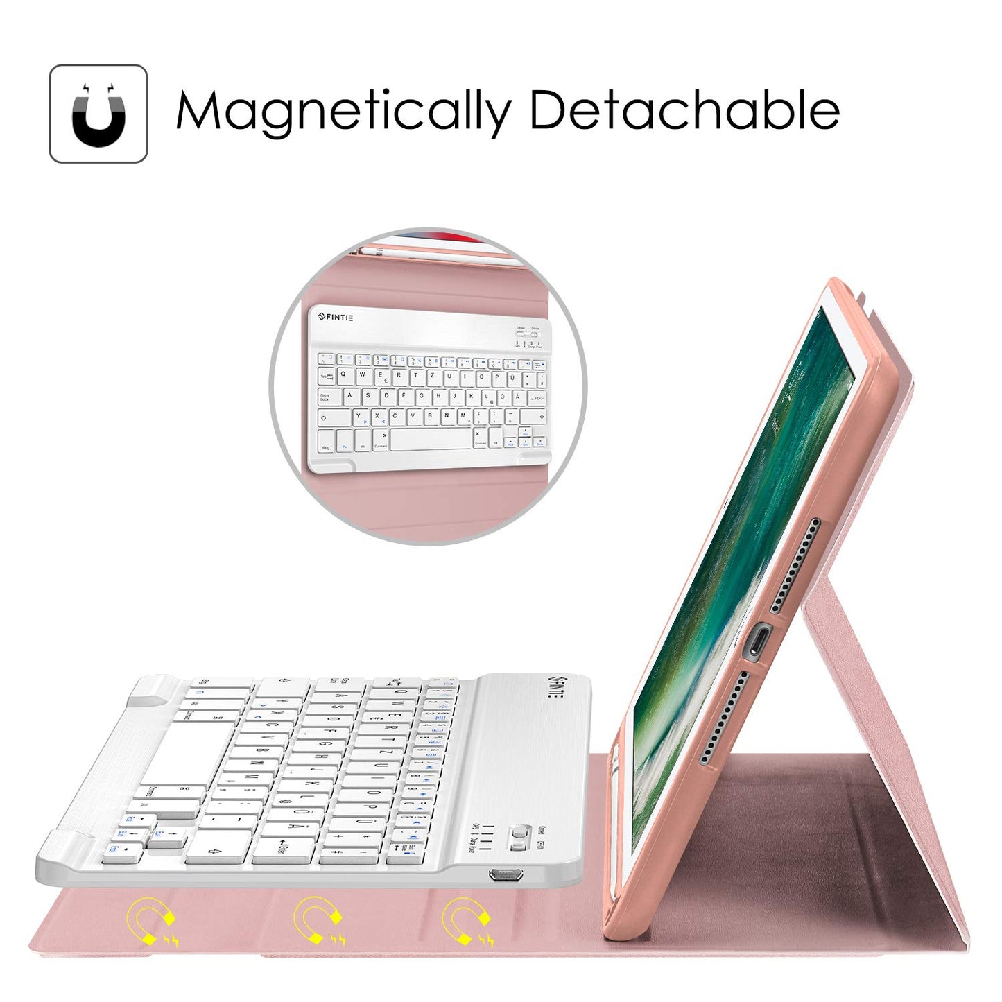 FINTIE Keyboard Case for iPad 9.7 2018 (6th Gen), Soft TPU Back Cover Keyboard Case with built-in Pencil Holder, Magnetic Detachable QWERTZ Bluetooth Keyboard, Rose Gold