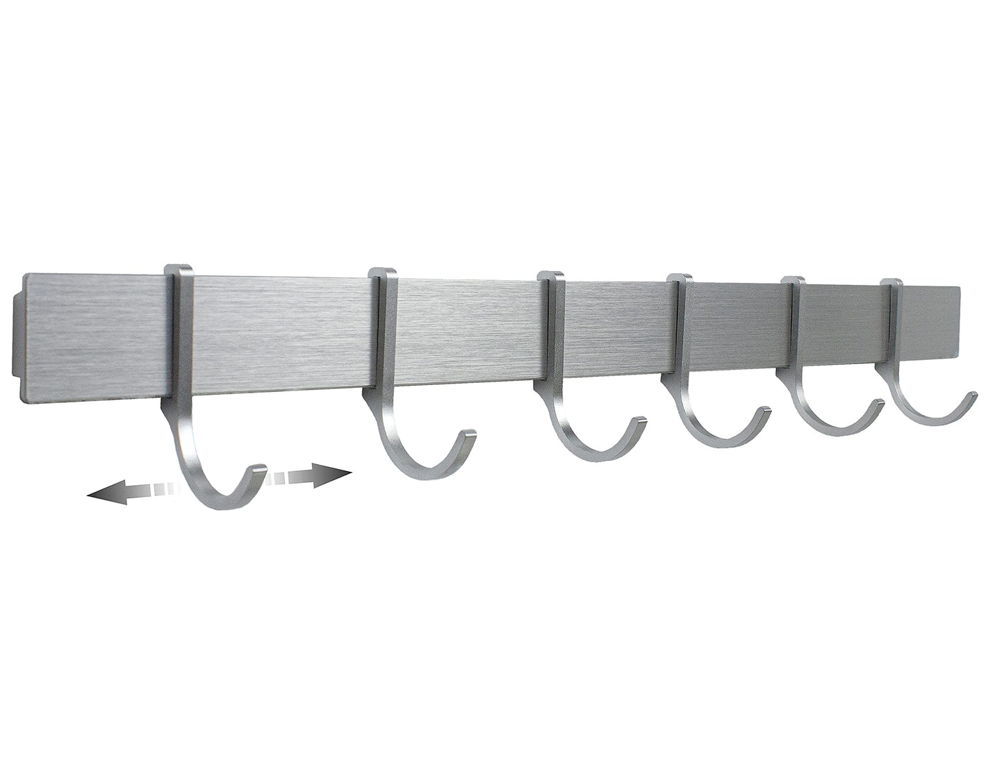 Hamburg Design Factory 40cm Hook Rail self-adhesive Kitchen Rail for Kitchen Utensils | Kitchen holder without drilling | 6 movable hooks | Modern design Silver Gray