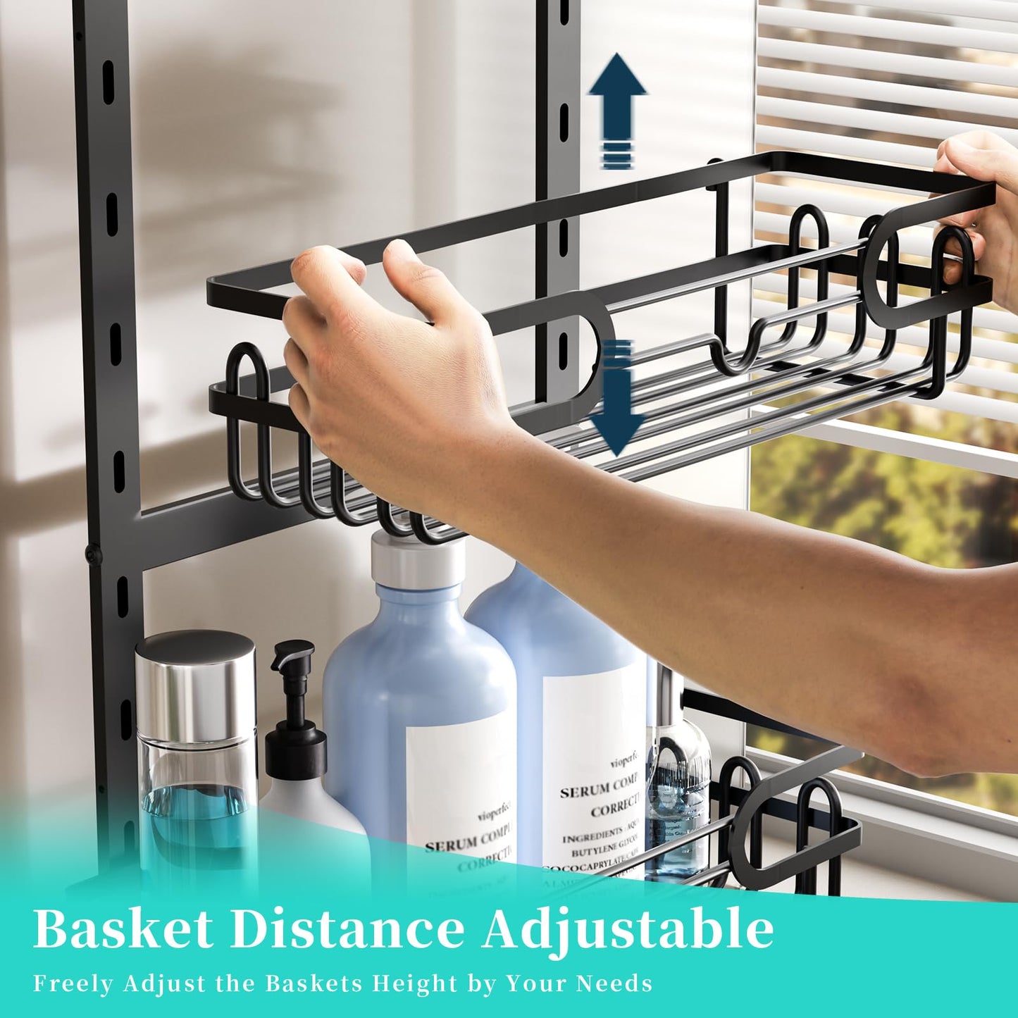 HapiRm Hanging Shower Caddy - Adjustable Hanging Shower Organizer with 4 Shower Baskets, Soap Dish, and Hooks, Over-the-Door Bathroom Shower Caddy