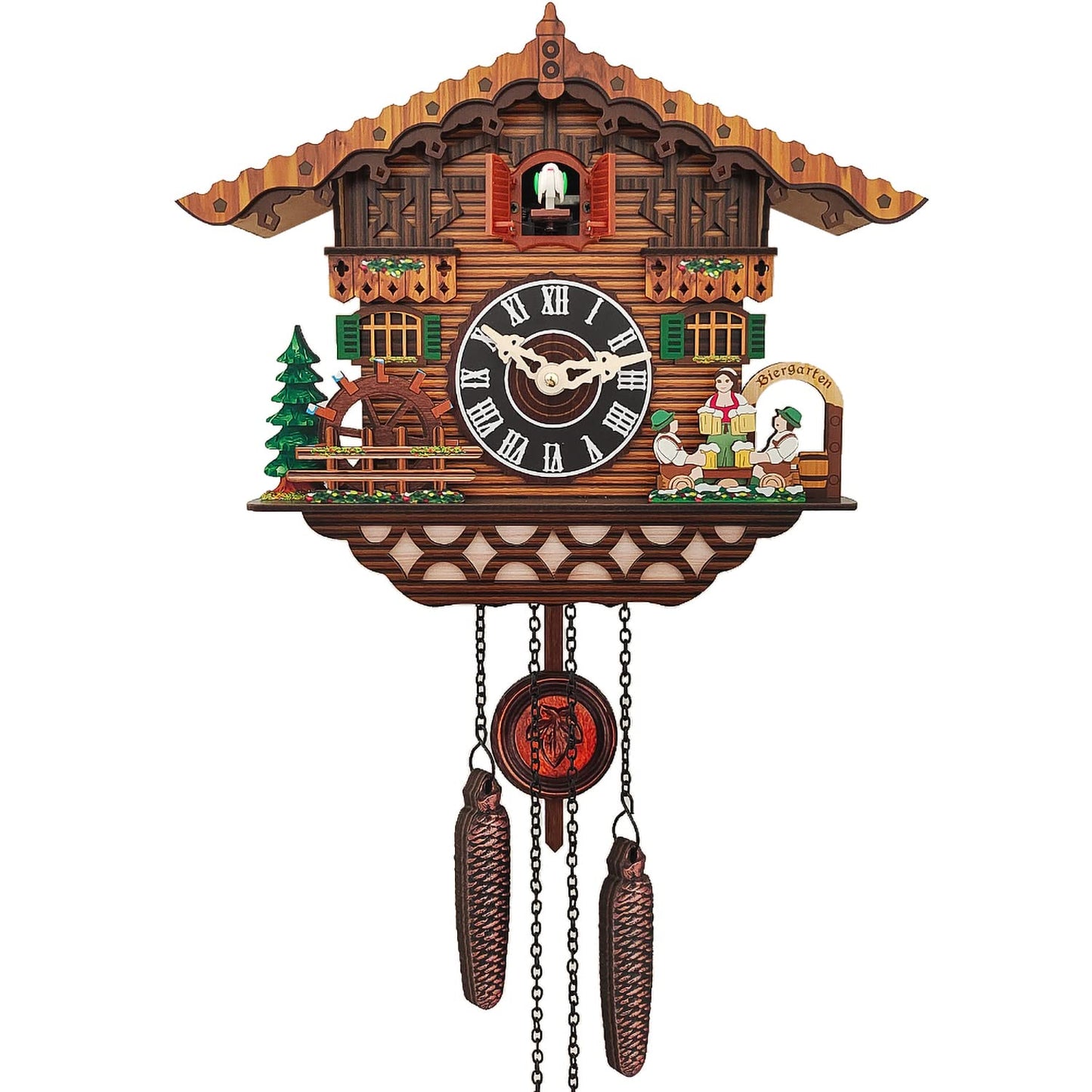 PIAOPIAO Cuckoo Clock, Black Forest Cuckoo Clocks Carved, Wooden House Scene Cuckoo Clock, Original with Cuckoo Call, Suitable for Living Room Bedroom Kitchen Restaurant Café Hotel Decoration