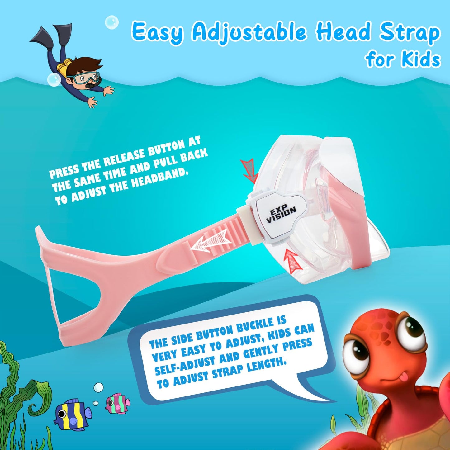 Kids Snorkel Mask, Kids Swim Mask 180° Anti-Fog Diving Mask, Kids Swimming Goggles with Nose Cover Leakproof Swim Goggle Anti-Shattered Lens for Teens 4-15 (Pale Pink)