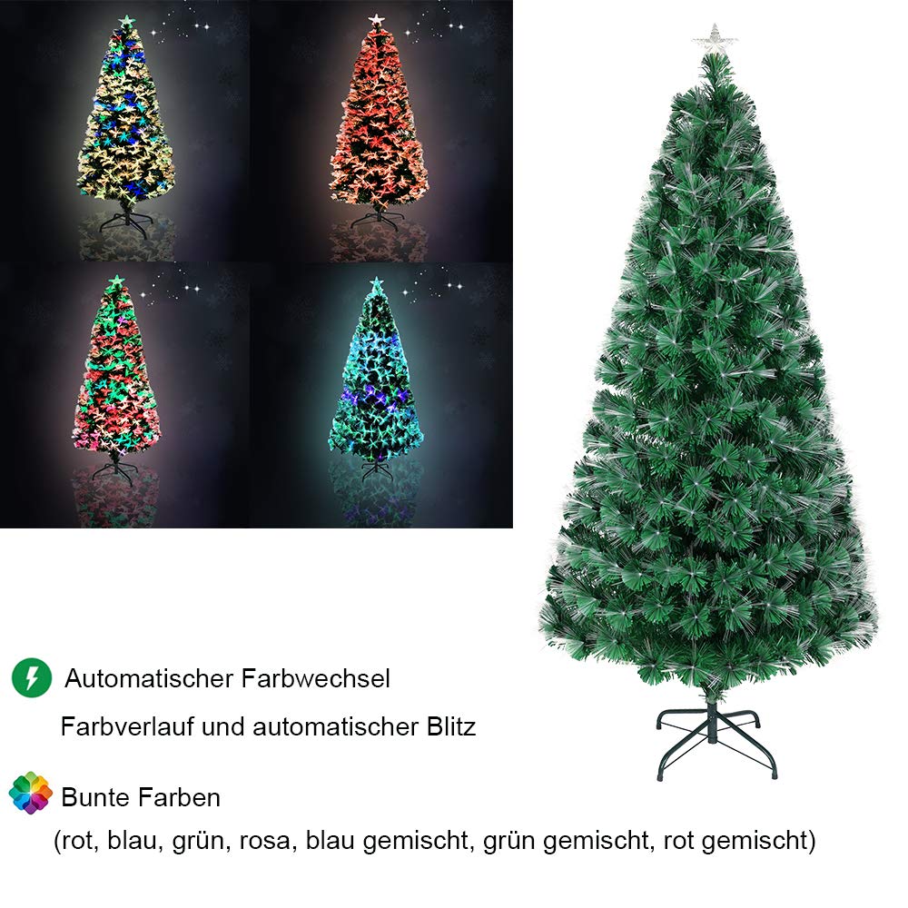 Artificial Christmas Trees 180CM Fibre Optic Christmas Tree with Pine Needle LED Lighting for Christmas Decoration at Home and Office (200 LEDs, Multicoloured Pine Needle)