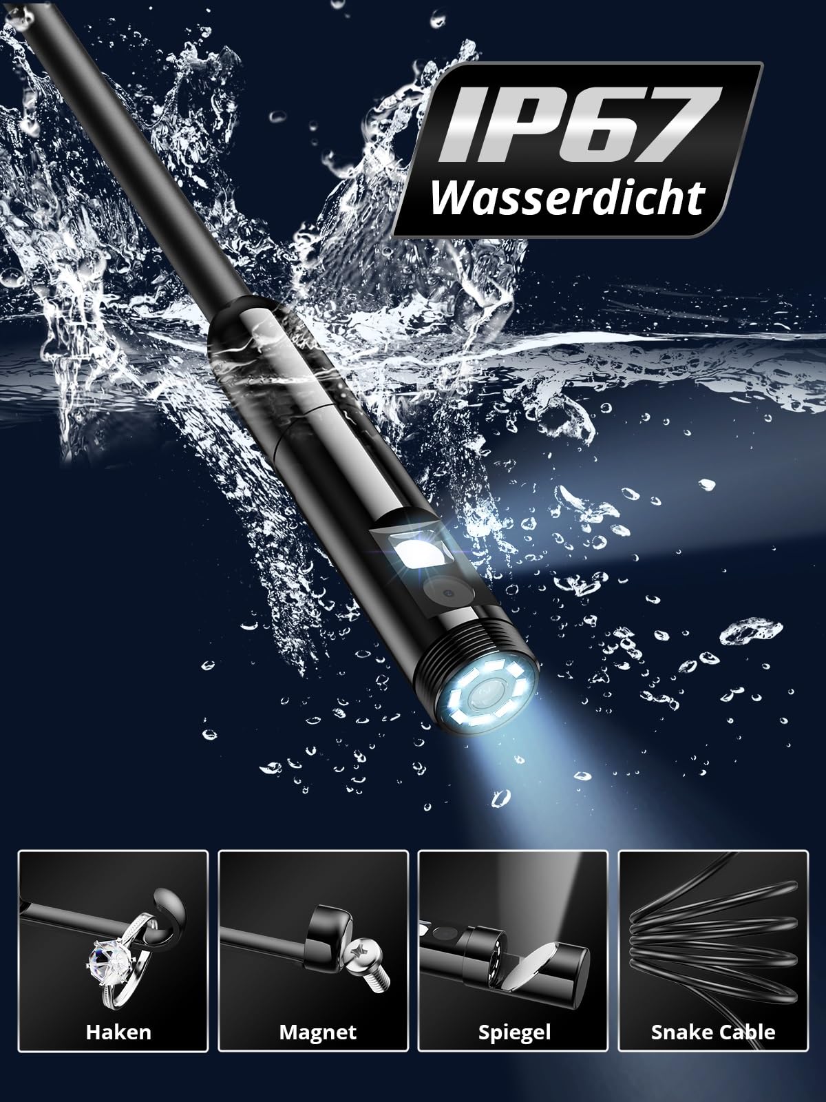 Acoath Endoscope Camera with Light, 1920 HD Tube Camera with 8 LEDs, IP67 Waterproof Inspection Camera Gadget, 10M Drain Camera Tools for Android & iOS - 2 Lenses