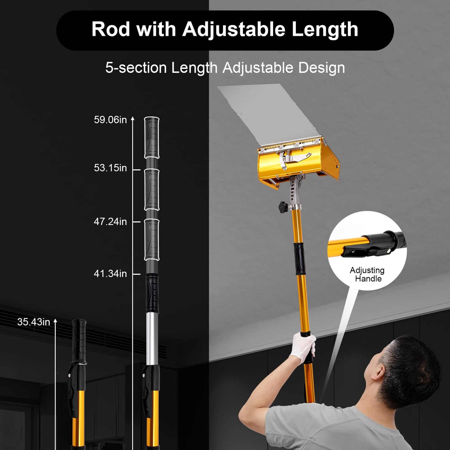 Drywall trowel, drywall flat box, and drywall flat finishing tools with 90-150 cm adjustable handle. Rotates 30° left/right, 90° up/down for wall and ceiling finishing.