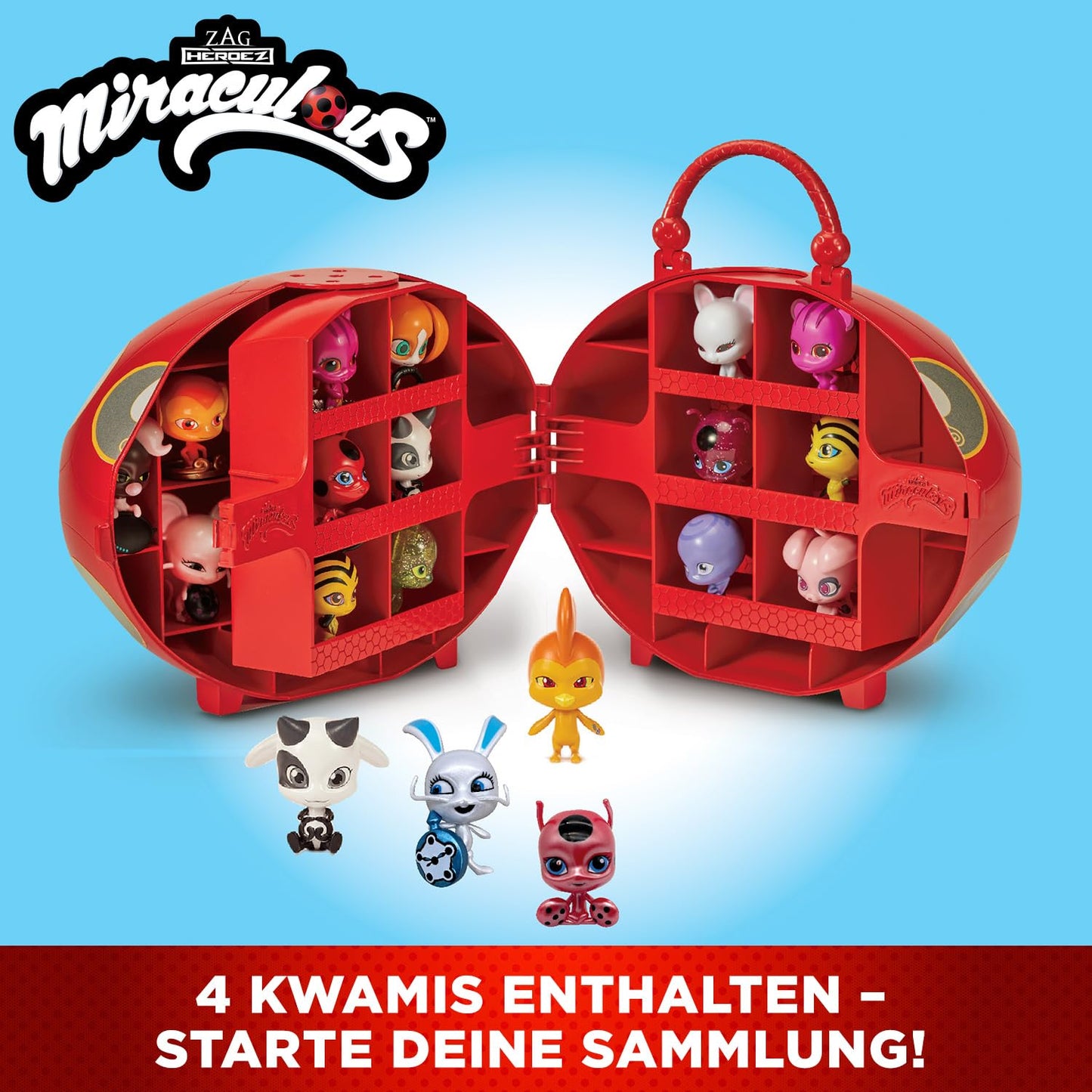BANDAI - Miraculous Ladybug - Miracle Box with 4 Kwamis included - Miraculous Kwamis Mini-Figures Set - Officially licensed - Storage box with handle - Toy for kids 4 and up - P50591