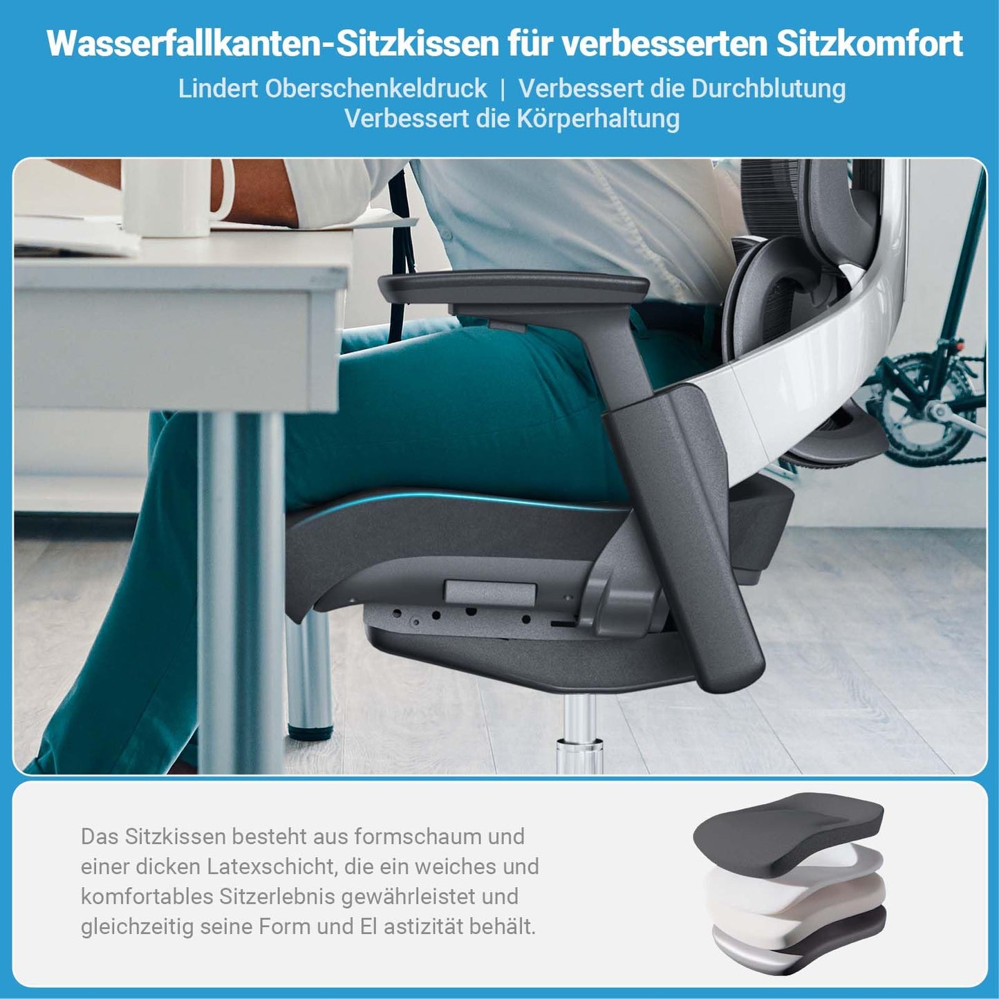 MELOKEA Office Chair 200KG for back pain, with dynamic lumbar support, 4D armrests, adjustable backrest height, adjustable seat depth, EN 1335 Ergonomic Office Chair in Black.