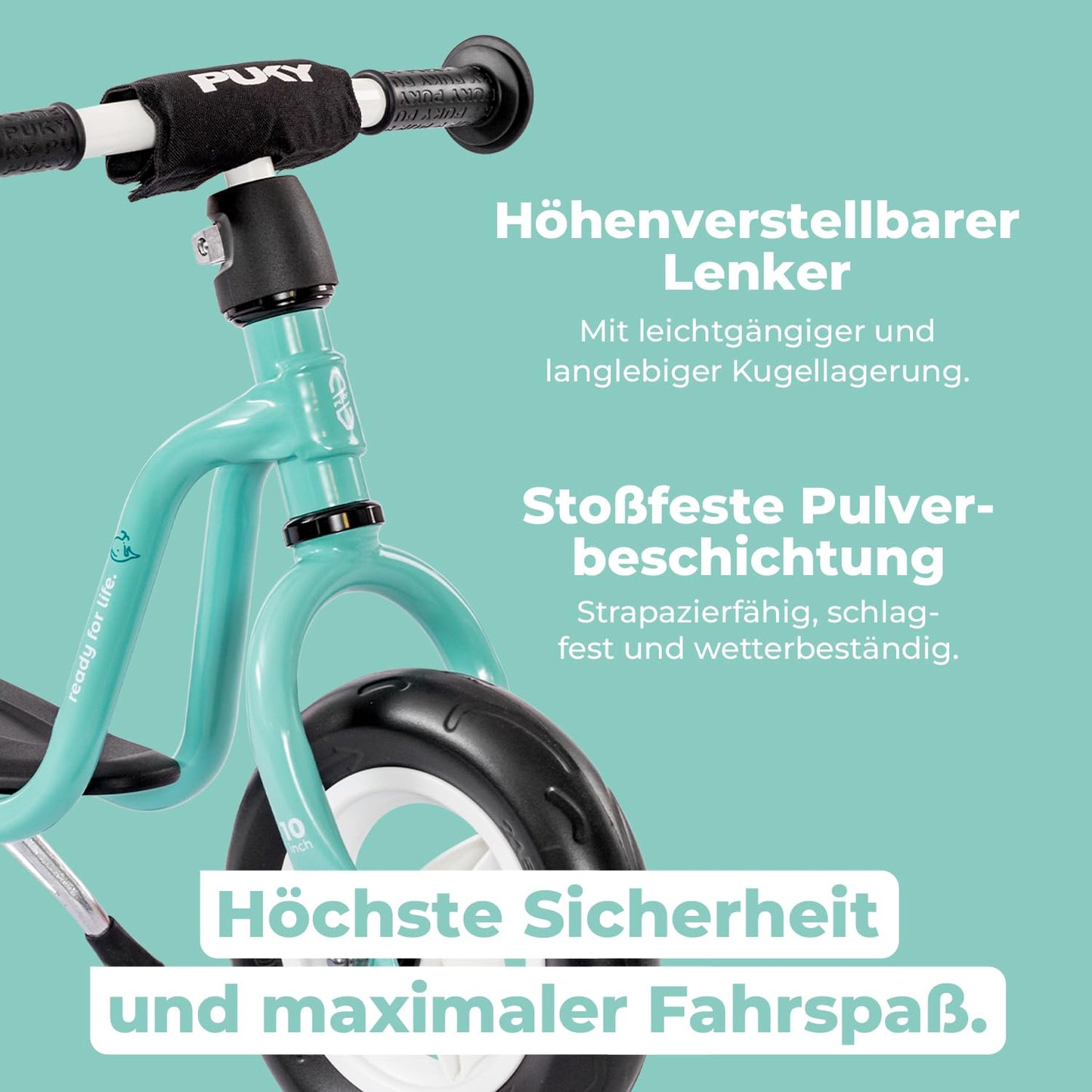 PUKY LR M Aqua Green | Balance bike for ages 2 and up | Kids' toy for ages 2 and up | Scooter with footboard | Training bike with safety handlebars | Adjustable handlebar & seat height
