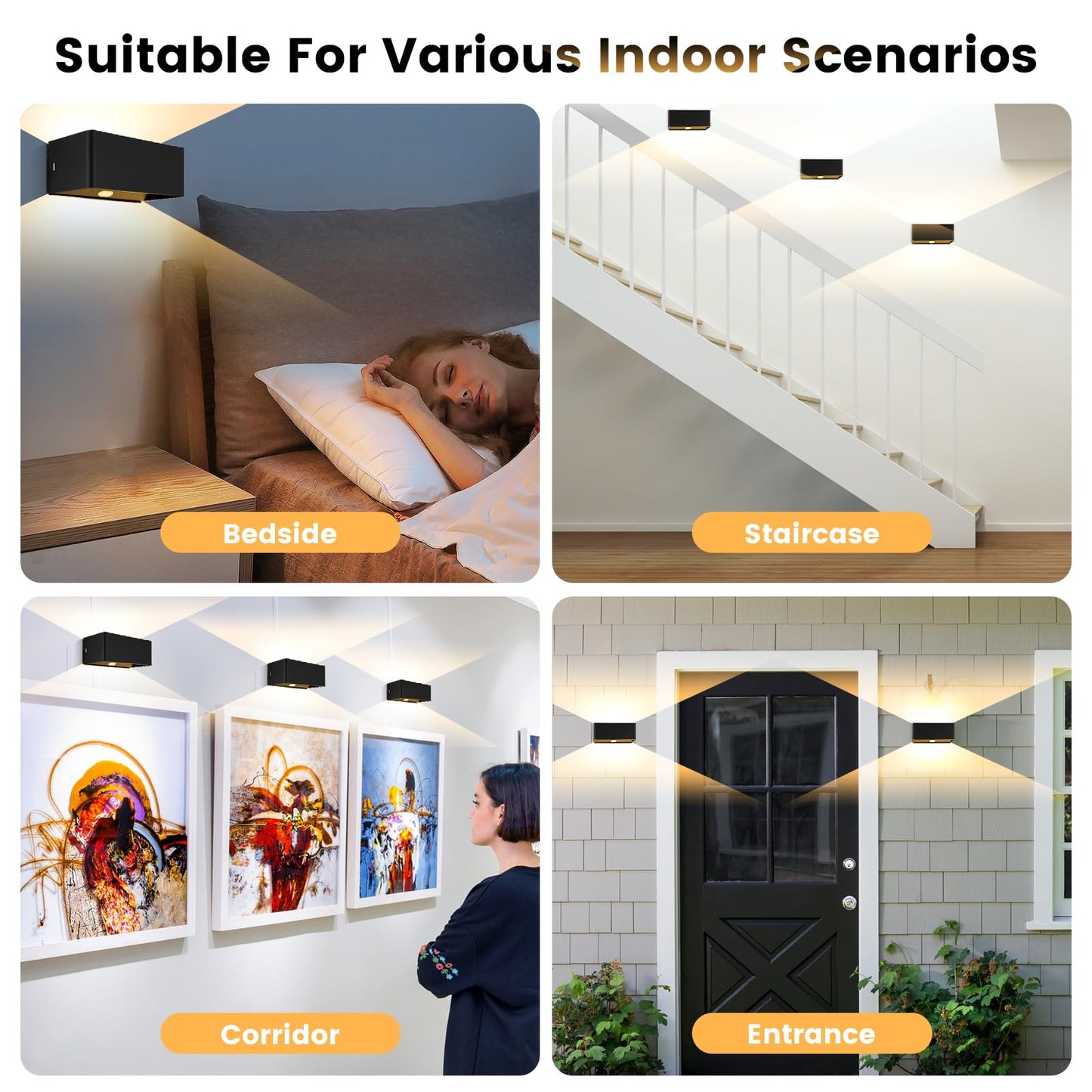 Wireless battery wall light with motion sensor, USB-C rechargeable battery wall lamp with timing function, 6W LED dimmable wall light with remote control, indoor wall lighting with switch, black.