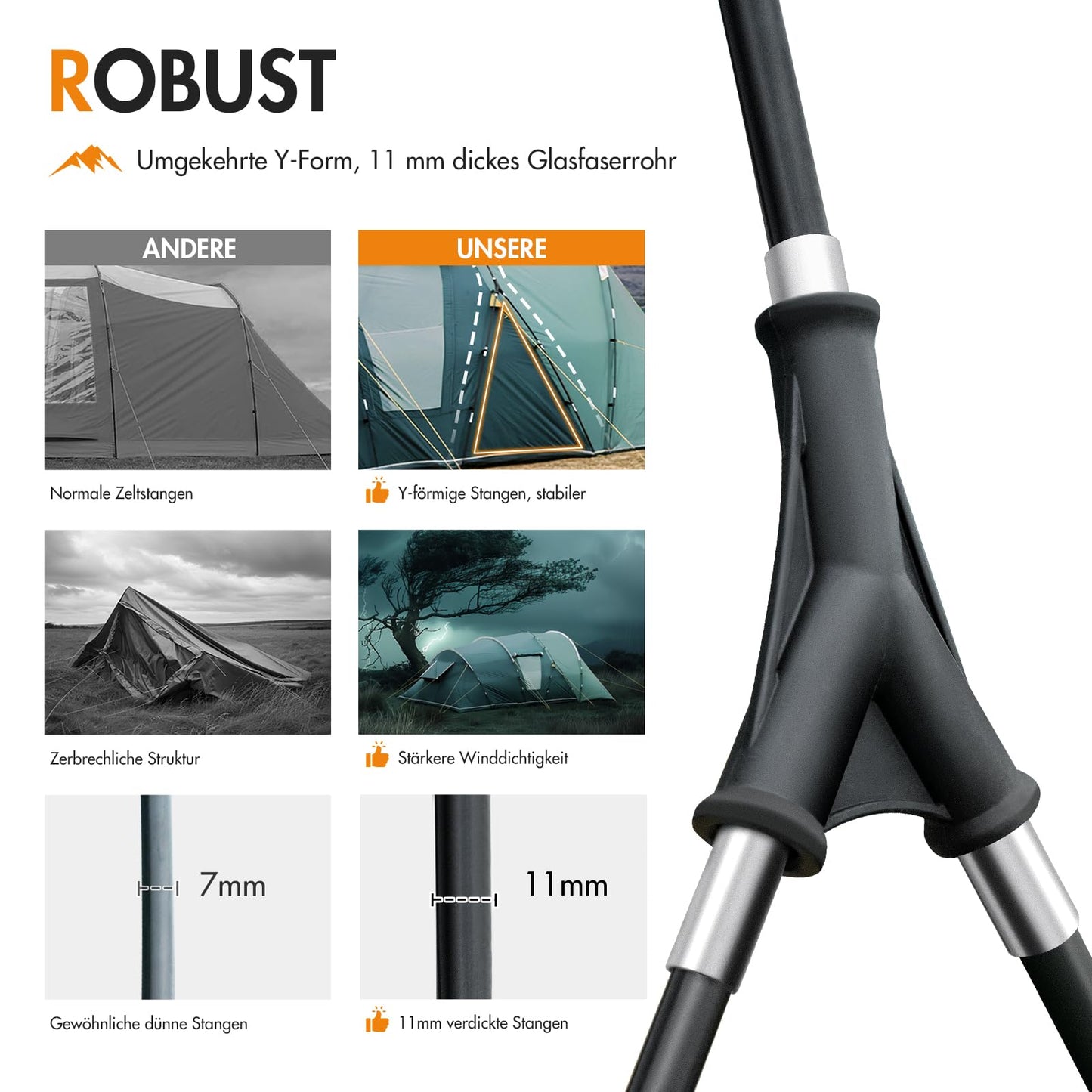 Portal tent for 5-6 people, tunnel design, waterproof 3000mm. Luxury camping tent with 2 sleeping cabins, standing height, vestibule, large floor, ideal for families, groups, camping, travel, trekking, and garden.