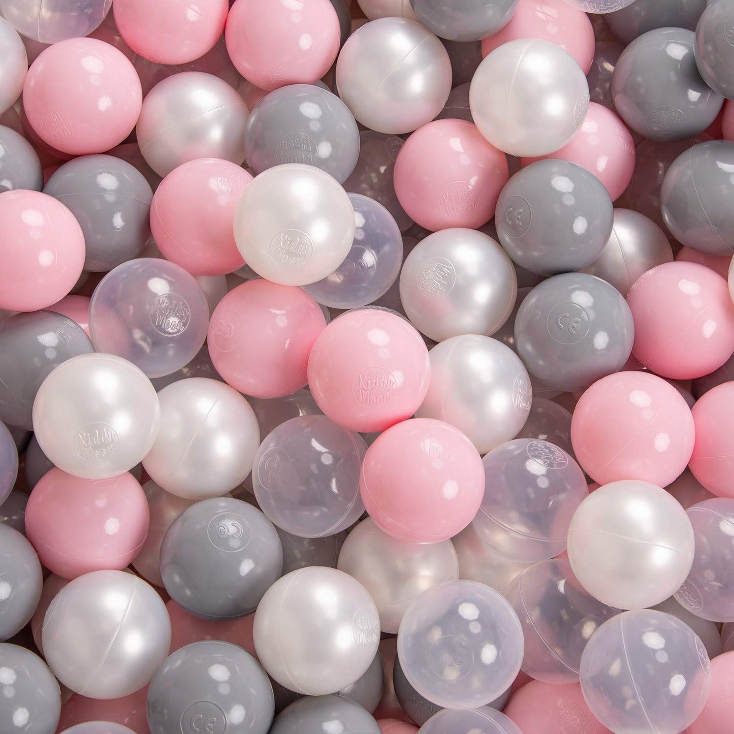 KiddyMoon ball pit 90X30cm/300 balls ∅ 7cm ball pool with colorful balls for girls babies children round, light grey:pearl/grey/transparent/pink