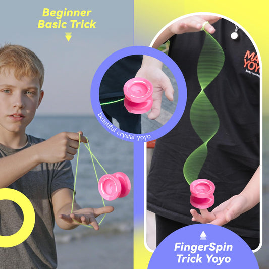 YOSTAR Yoyo K2 Crystal, dual-purpose JoJo for kids and adults, responsive and unresponsive YoYo, trick Jo-jo for finger spins, plastic Jo Jo toy with 12 strings, bearing kit