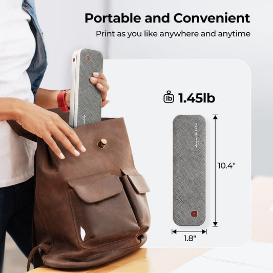 MUNBYN Mobile Printer Mini Printer A4 2600 mAh Portable Smart Photo Printer Mini Print Mobile Thermal Printer Bluetooth Printer for On-the-Go Home Supports 210x297mm A4 Thermal Paper iOS Android