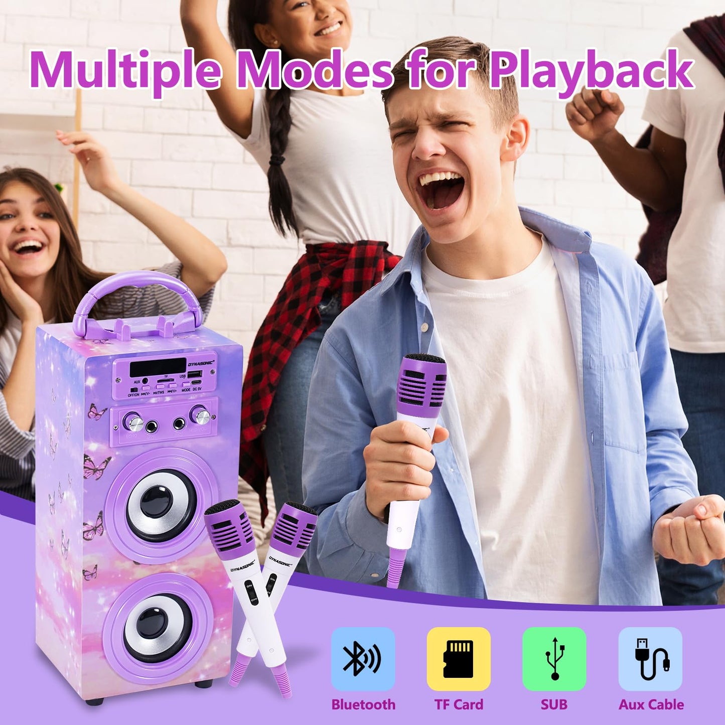 DYNASONIC 3rd Gen - Karaoke Microphone Toy, perfect for unique gifts for kids, girls, toys, karaoke microphone kids toy (025-18 Lights)