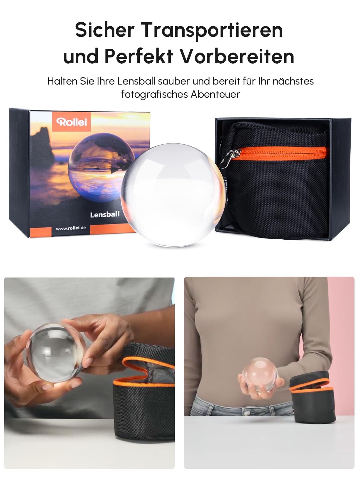 Rollei Lensball 110mm | Glass orb | Crystal ball | Photo sphere with storage bag & microfiber cleaning cloth for glass ball photography.