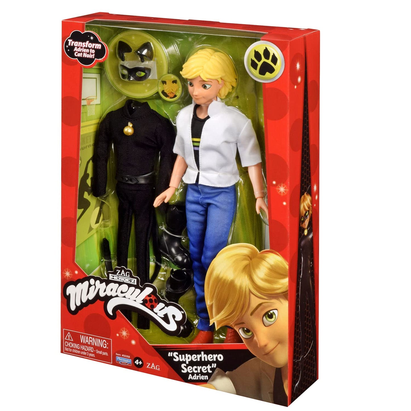 BANDAI - Miraculous - Miraculous Doll Cat Noir and Adrien - Fashion Doll 26 cm with 2 outfits - Miraculous Toy - Articulated Superhero Doll - Toy for Kids ages 4 and up - P50356