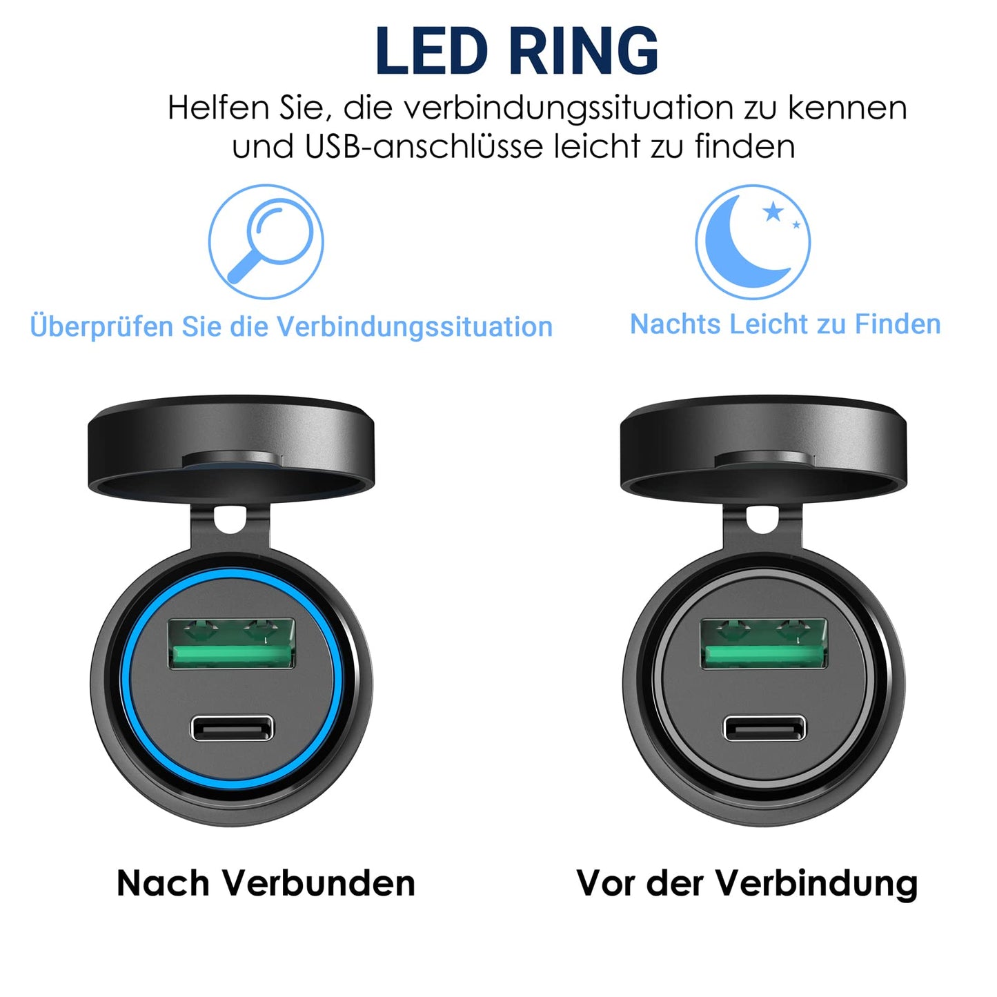 30W PD USB C socket adapter for BMW motorcycle DIN Hella EU plug: PD & QC 3.0 USB socket waterproof cigarette lighter charger for 12-24V boat truck caravan Ducati Triumph