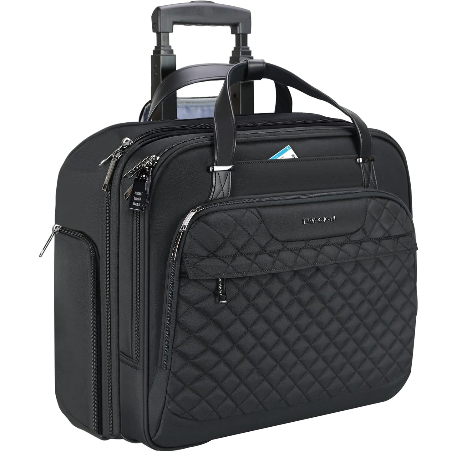 EMPSIGN Trolley Business Rolling Laptop with wheels, Rolling laptop bag for women fits up to 15.6 inch laptop, Rolling briefcase on wheels, Water resistant, with RFID pockets, black