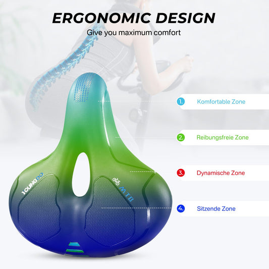 YOUNGDO bicycle saddle, gel bike seat, soft, comfortable, breathable, shock-absorbing, Ergonomic bike saddle with waterproof cover.