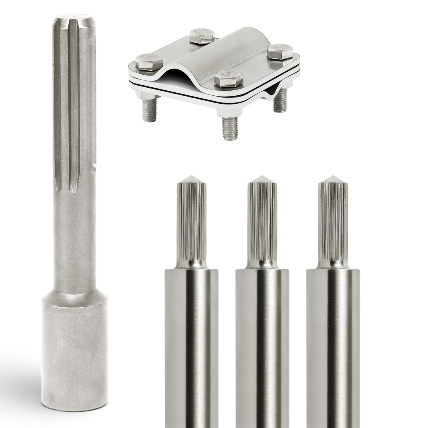 GRAFT grounding rod set made of V4A stainless steel | 3x1m grounding rods | 20mm diameter | Includes SDS-Max driver & connection clamp | Lightning protection for PV system | Grounding | House grounding | Grounding spike